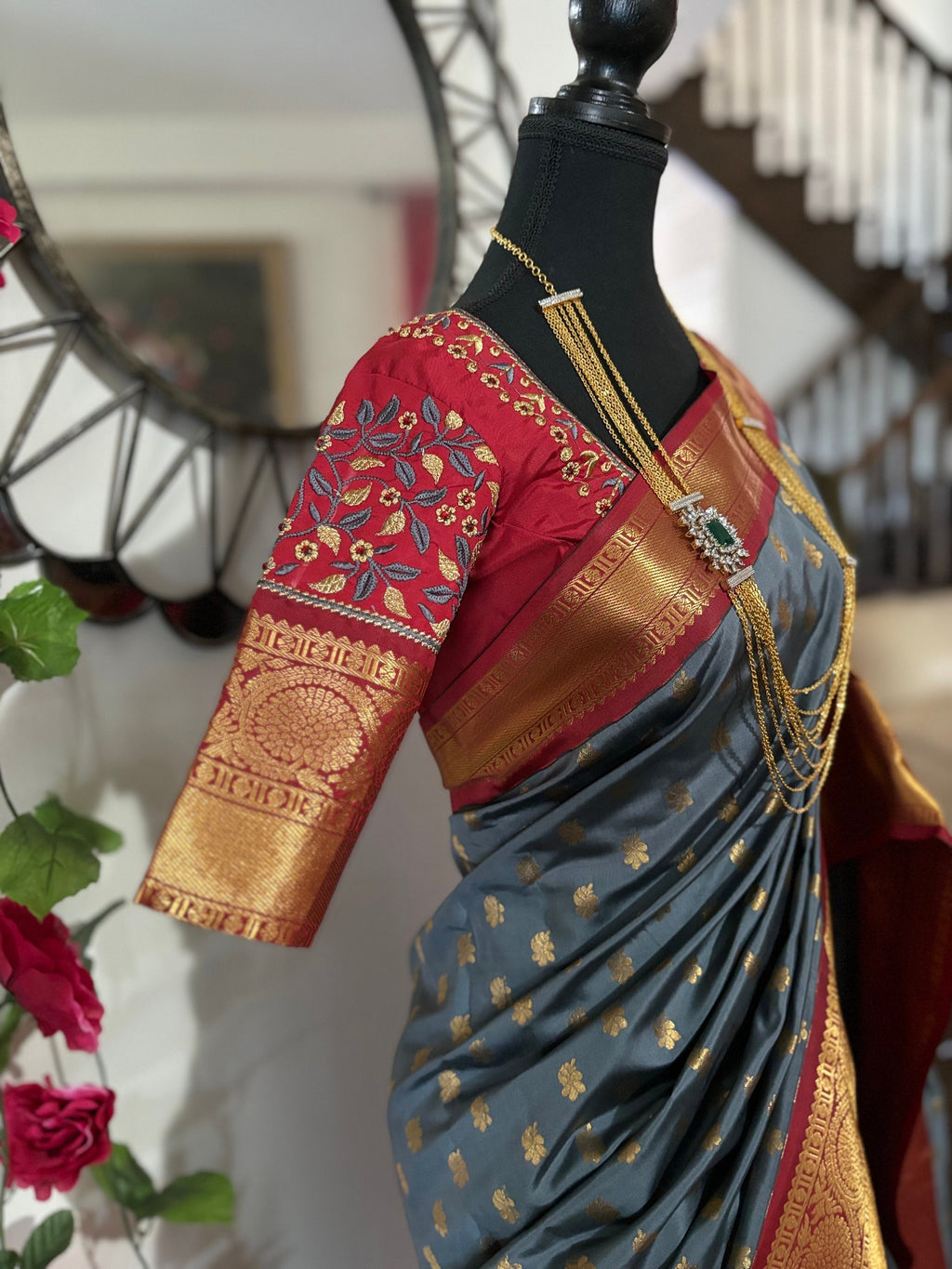 Soft Silk Kanjeevarm/Kanchipattu Sarees; Rose gold and hot pink combination  ready to wear Blouse fits 32-46 rare color combinations