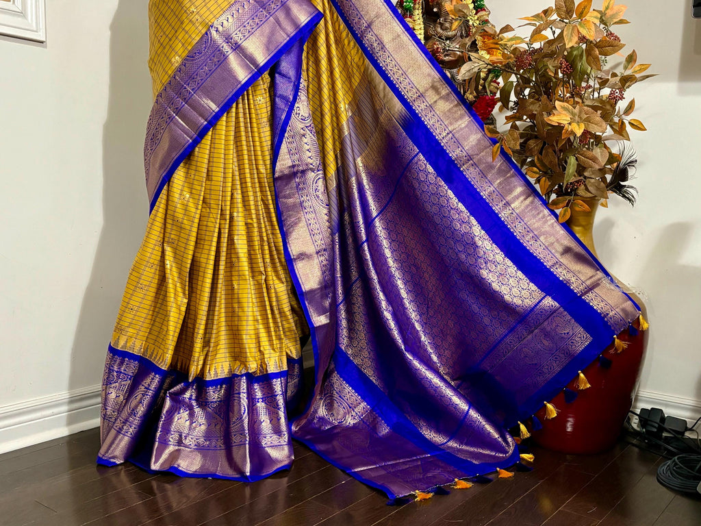 Gadwal Handloom pure silk sarees in rare colors and ready to wear blouse with embroidered blouse fits up to 32 -46 saree is ready fall pico