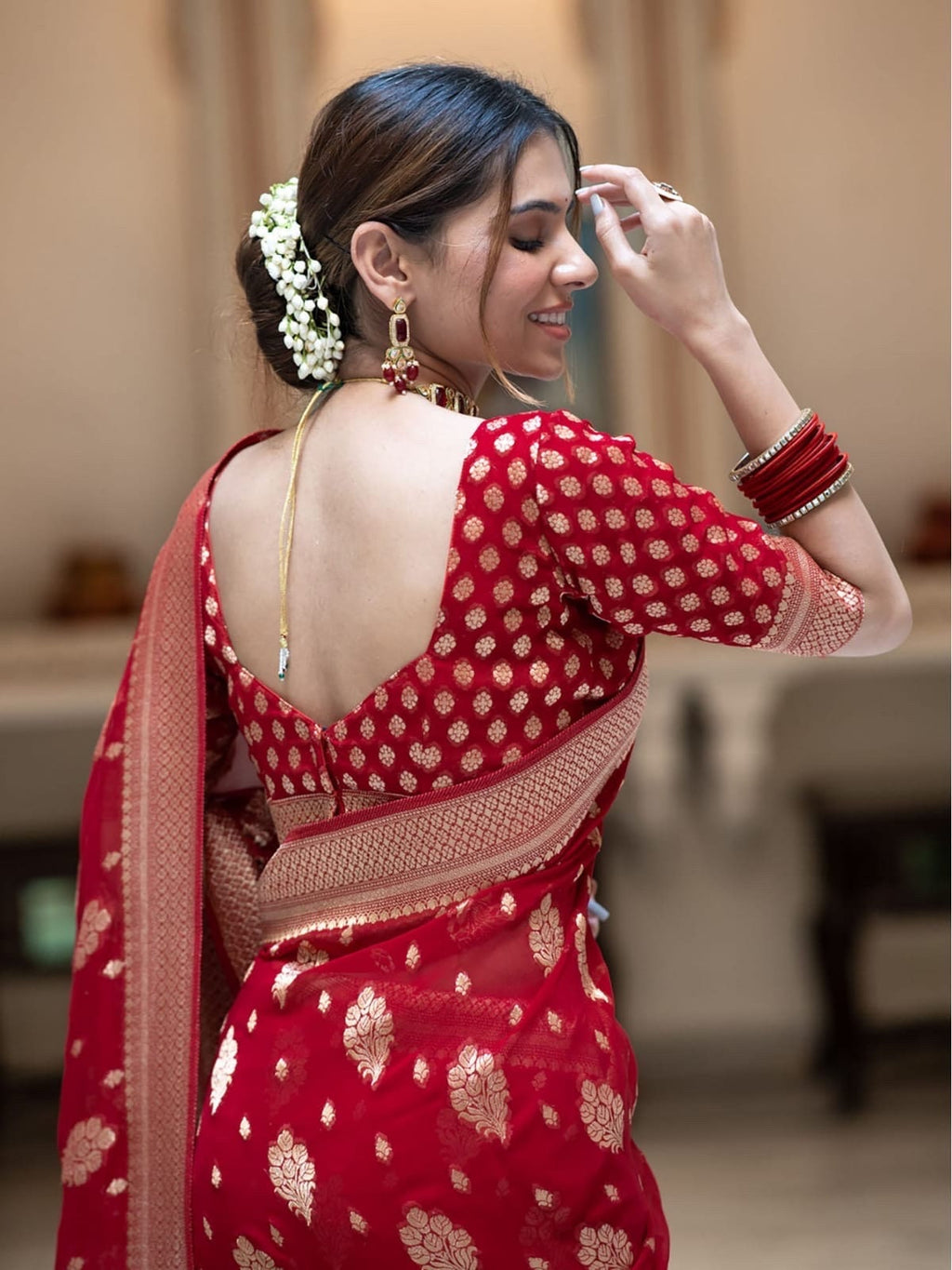 Banarasi handloom khadi georgette falling  silk saree all over beautiful water zari weaving work / Any color possible