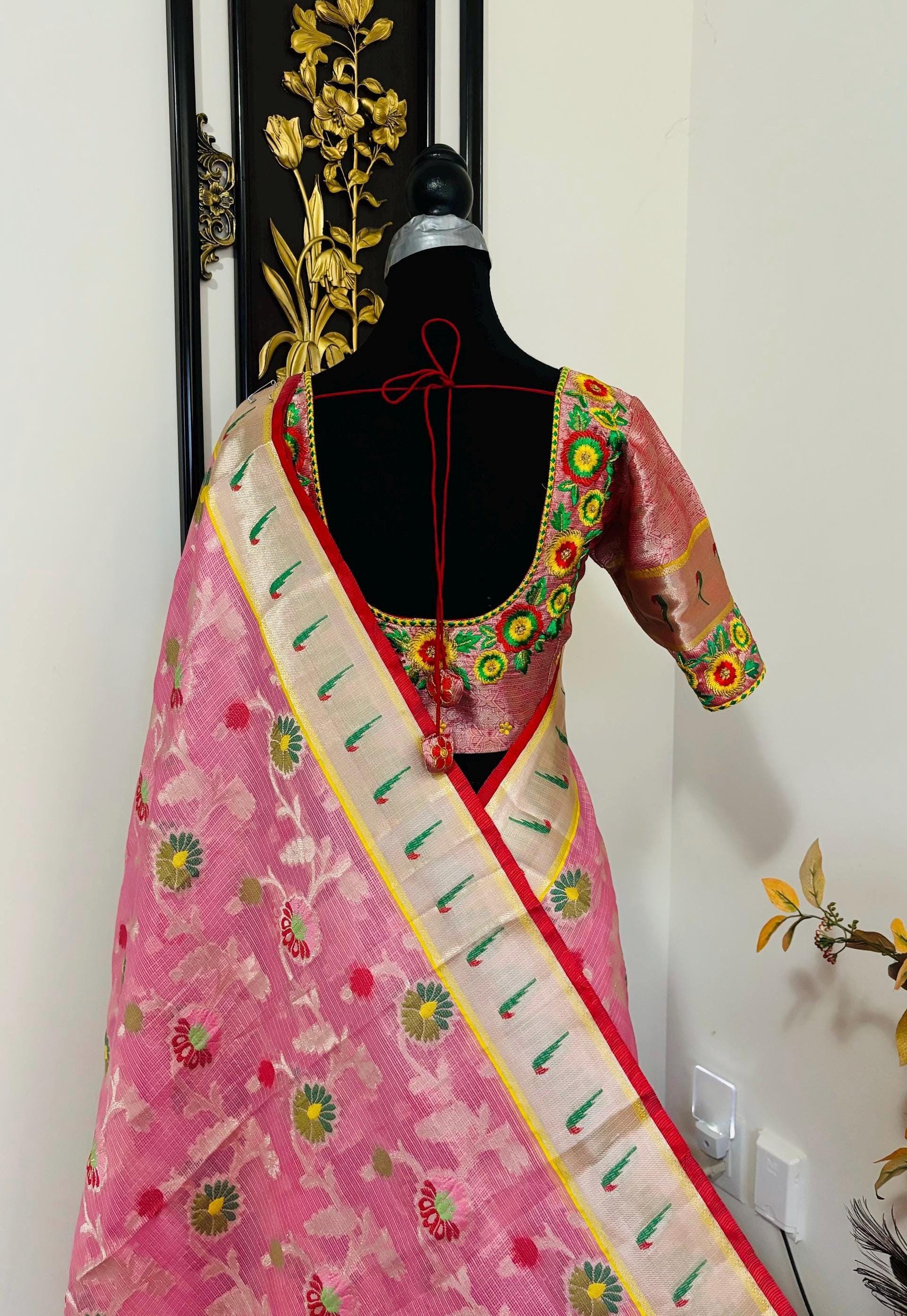 Beautiful Tissue Zari Kota saree with pythani  Zari boardes and beautifully done blouse paired up with pretty blouse fits up to 32 to 46