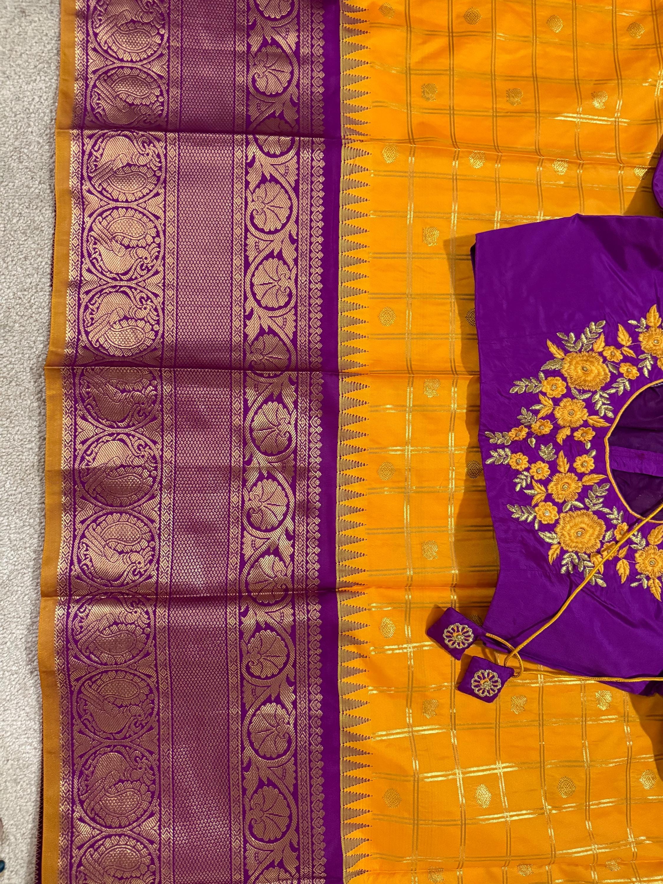 Gadwal Handloom pure silk sarees in rare colors and ready to wear blouse with embroidered blouse fits up to 32 -46 saree is ready fall pico