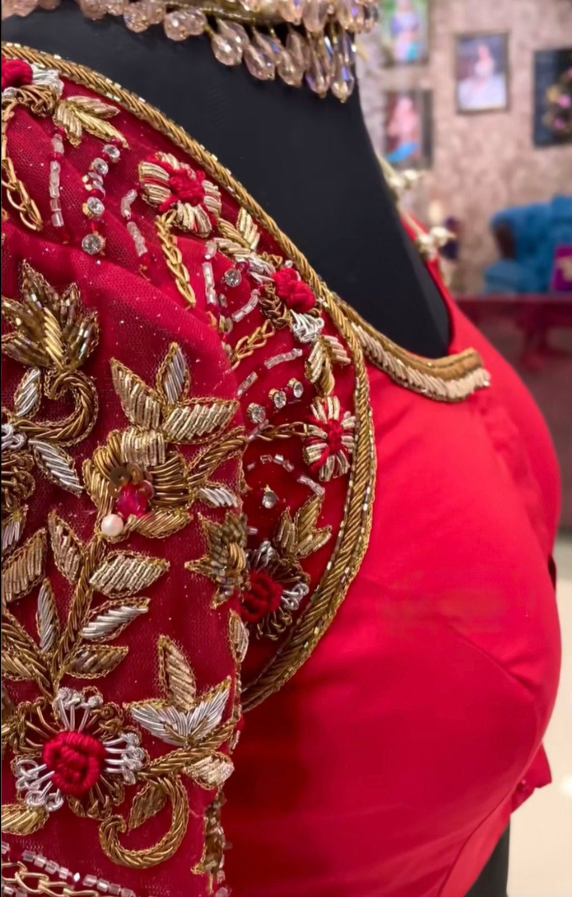 Stone studded Gold Work kardana n zardosi net hands  work Blouse ready to wear
