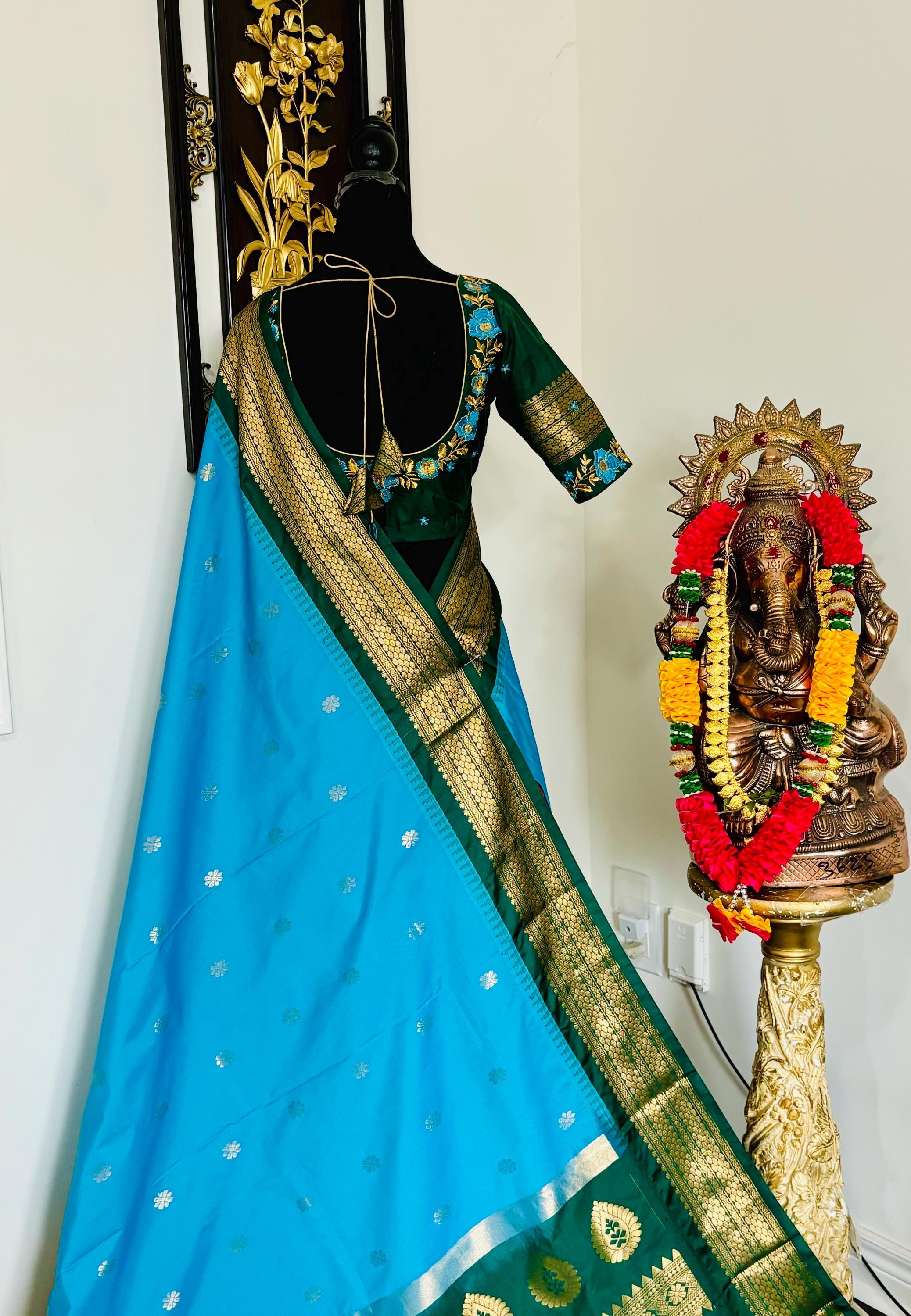 Gadwal  fancy powerloom pure silk sarees ready to wear blouse with embroidered blouse fits up to 32 -46 saree is ready fall pico done