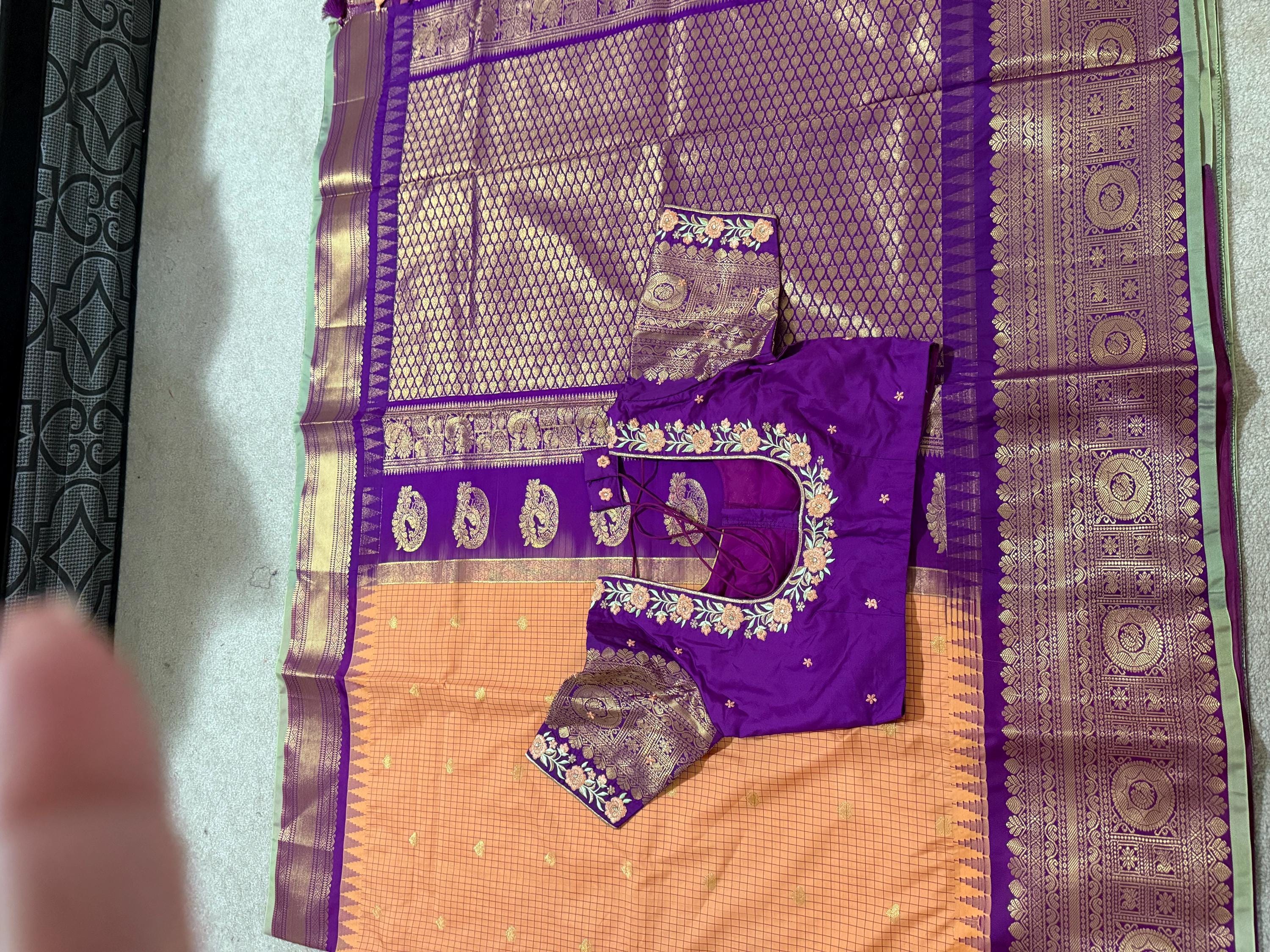 Gadwal Handloom pure silk sarees in rare colors and ready to wear blouse with embroidered blouse fits up to 32 -46 saree is ready fall pico