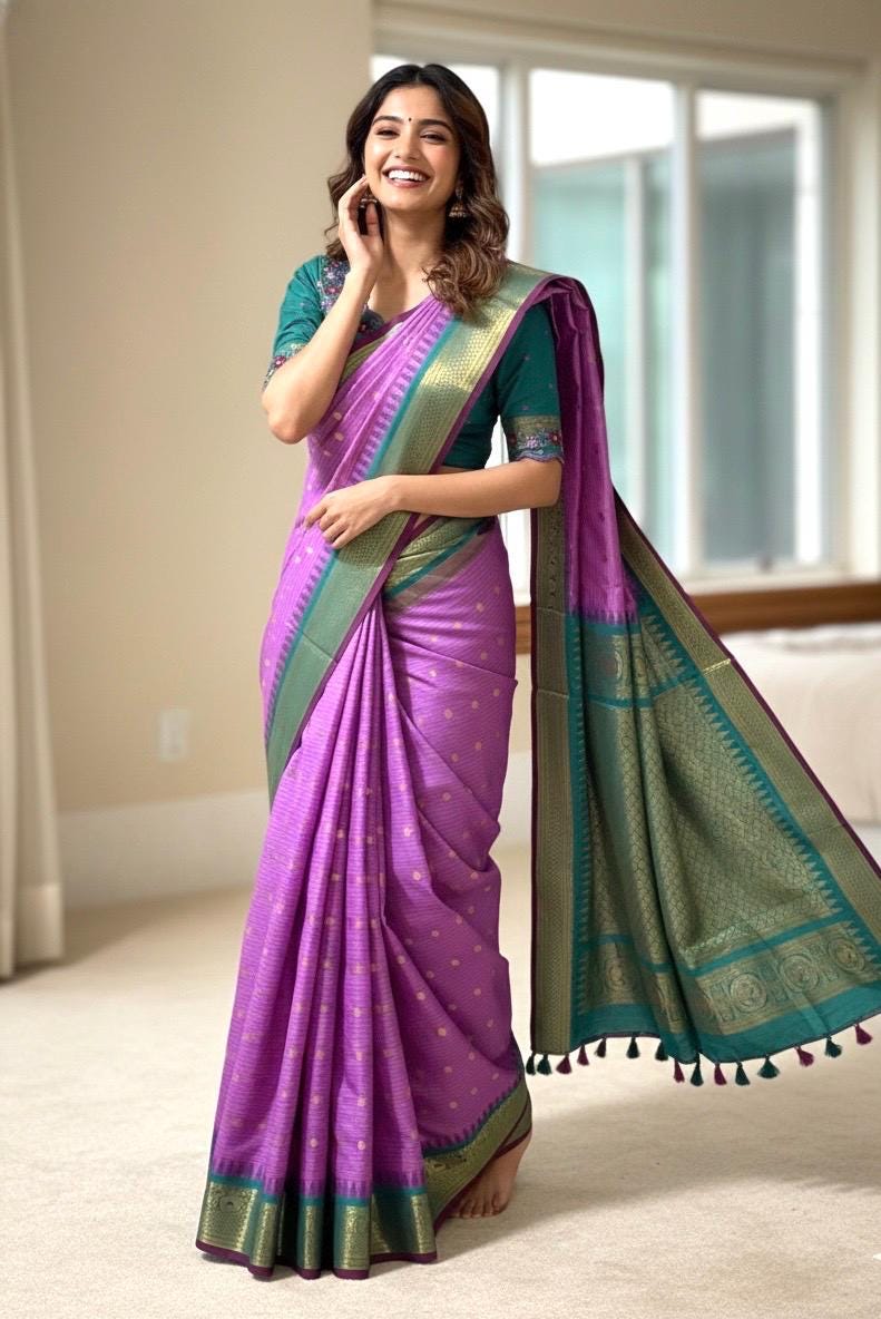 Gadwal Handloom pure silk sarees in rare colors and ready to wear blouse with embroidered blouse fits up to 32 -46 saree is ready fall pico