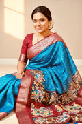 Beautiful Light weight Emarald silk saree  with Kanchi boarder  Bhandini prints ready blouse fits 32 to 46 with beautiful color combo