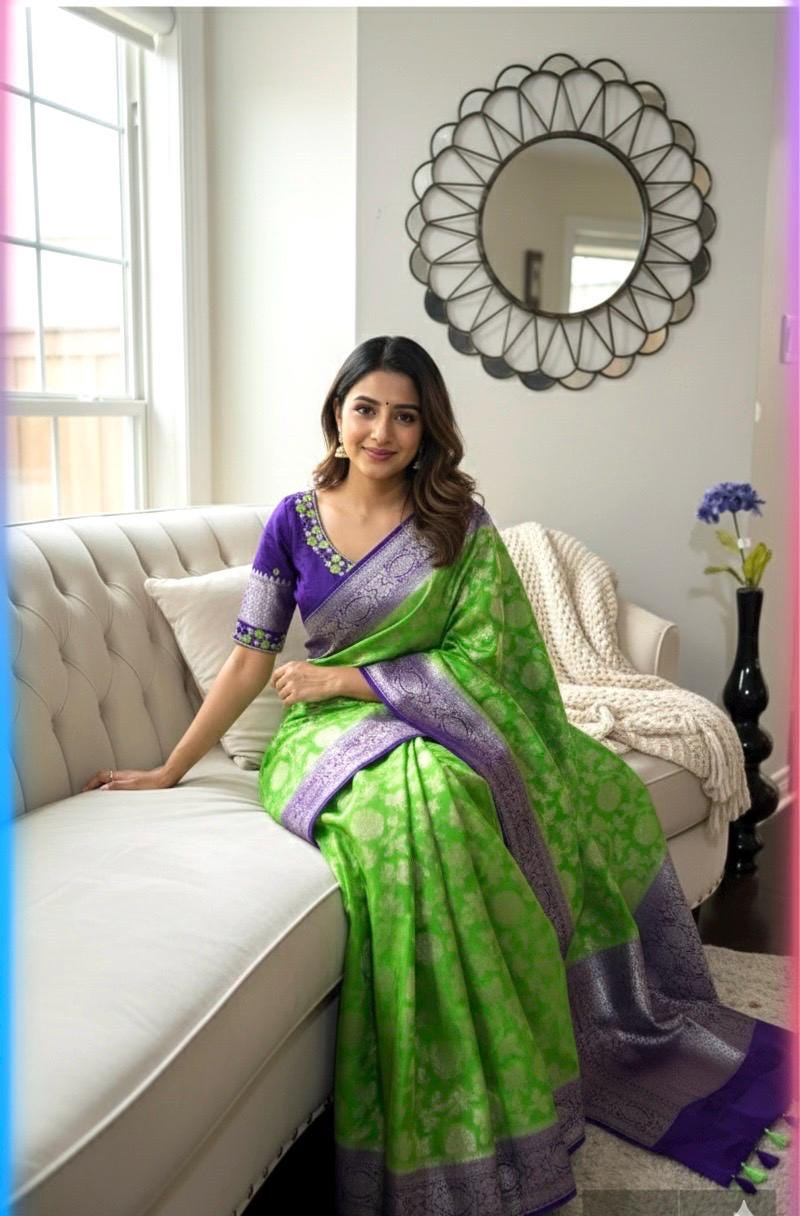 Beautiful banarasi silk saree paired up with beautiful embroidery blouse fits to 32 to 46 in beautiful rare colors all over jaal. Cocktails