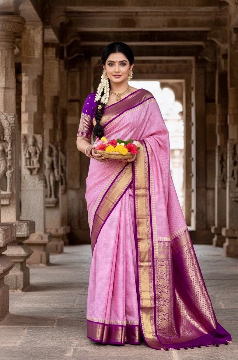 Gadwal Handloom pure silk sarees in rare colors and ready to wear blouse with embroidered blouse fits up to 32 -46 saree is ready fall pico