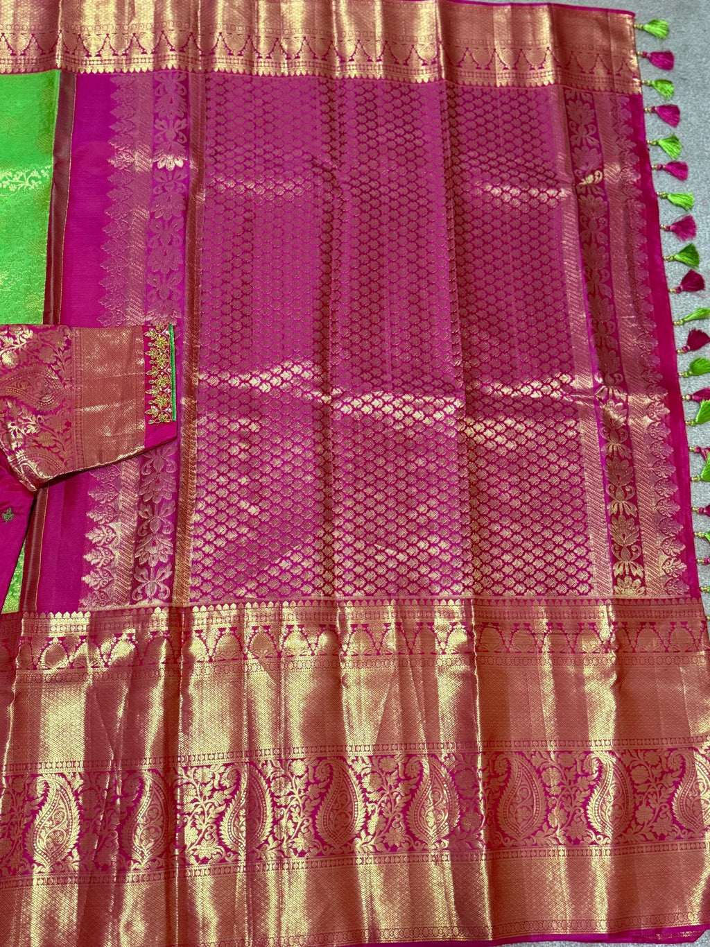 2 gram gold pure handloom  Silk Kanjeevarm/kanchi pattu silk mark certified Sarees;  ask seller for availability before booking shades avail