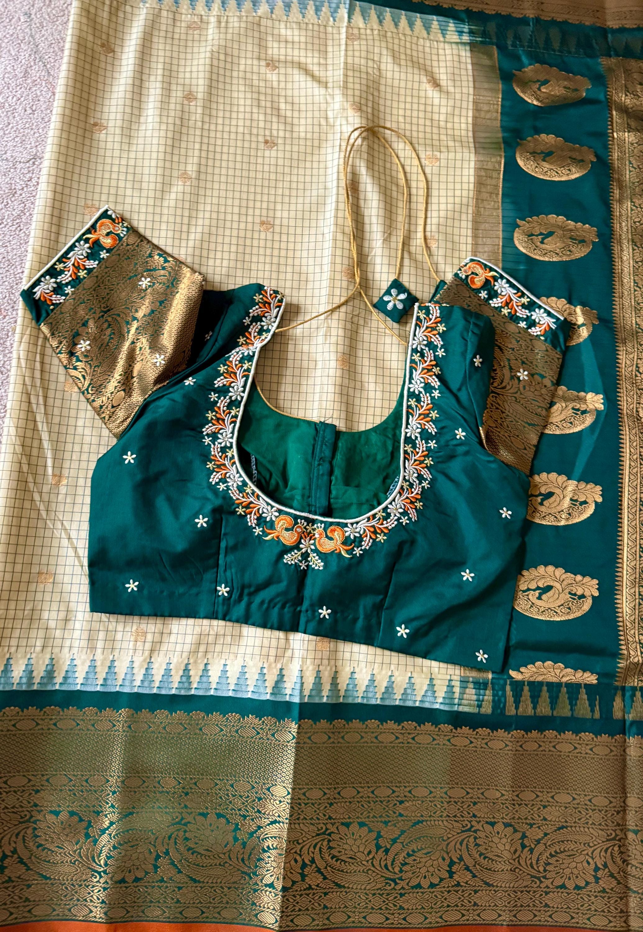 Gadwal Handloom pure silk sarees in rare colors and ready to wear blouse with embroidered blouse fits up to 32 -46 saree is ready fall pico