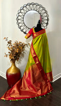 Kanchipuram soft silk saree in rare colors with beautifully done hand  made embroidered blouse with ready to wear work blouse fits 32 to 46