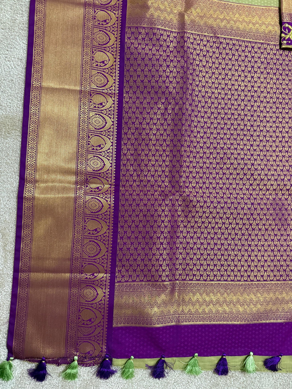 Kanchipuram soft silk saree in rare colors with beautifully done hand  made embroidered blouse with ready to wear work blouse fits 32 to 46