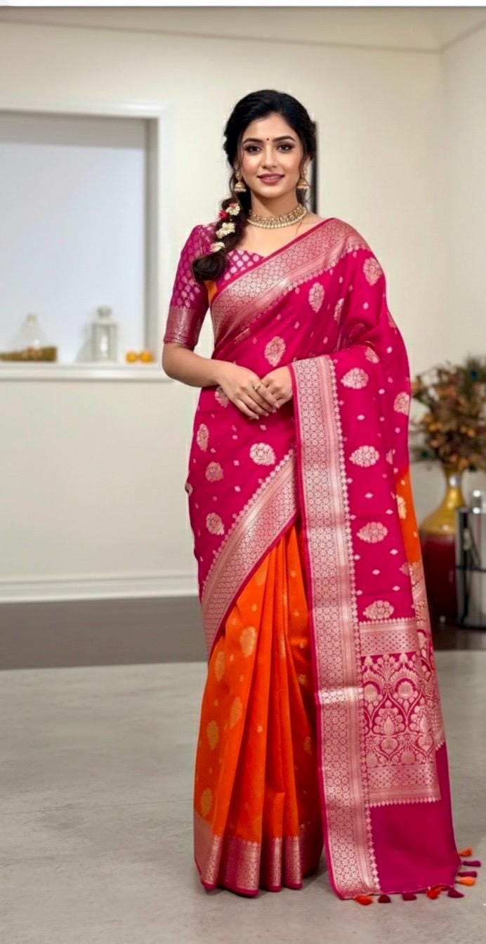 Beautiful Banarasi Dual shade  handloom khadi georgette silk saree all over beautiful water zari weaving work all over  32-46 Ready Blouse