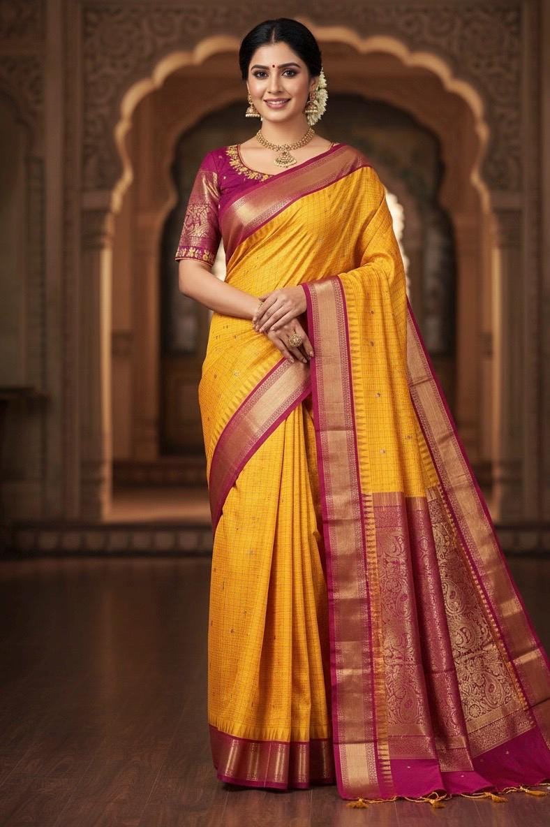 Gadwal  fancy powerloom pure silk sarees ready to wear blouse with embroidered blouse fits up to 32 -46 saree is ready fall pico done