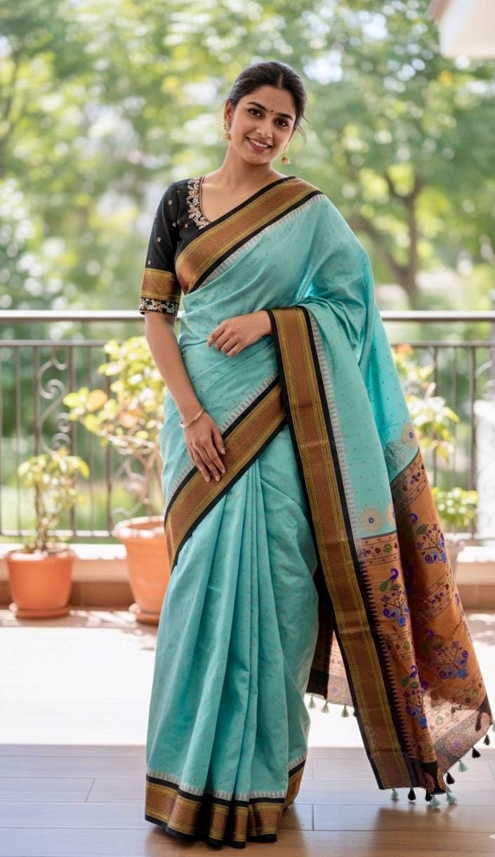 Gadwal Handloom pure silk sarees in rare colors and ready to wear blouse with embroidered blouse fits up to 32 -46 saree is ready fall pico