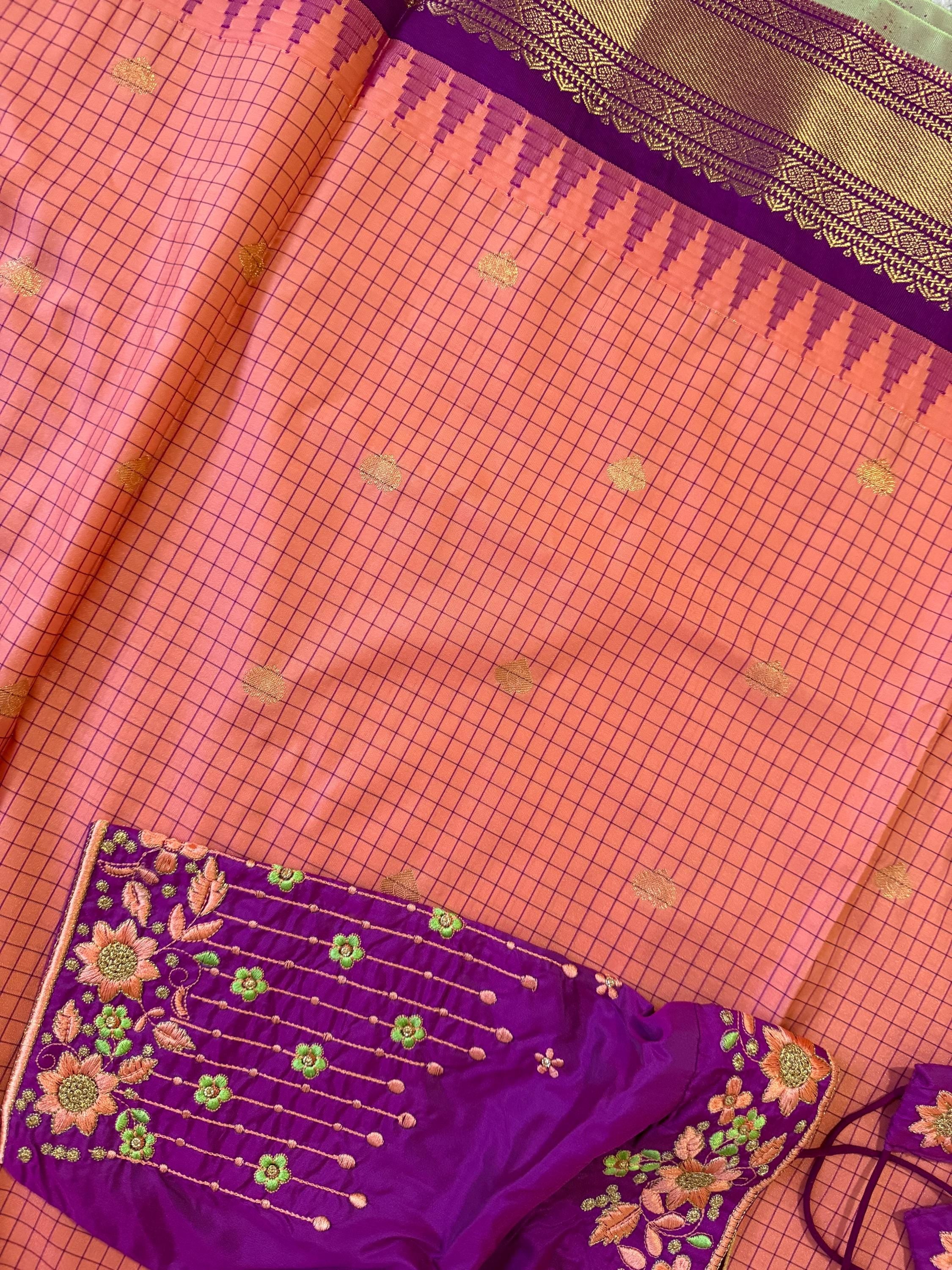 Gadwal Handloom pure silk sarees in rare colors and ready to wear blouse with embroidered blouse fits up to 32 -46 saree is ready fall pico