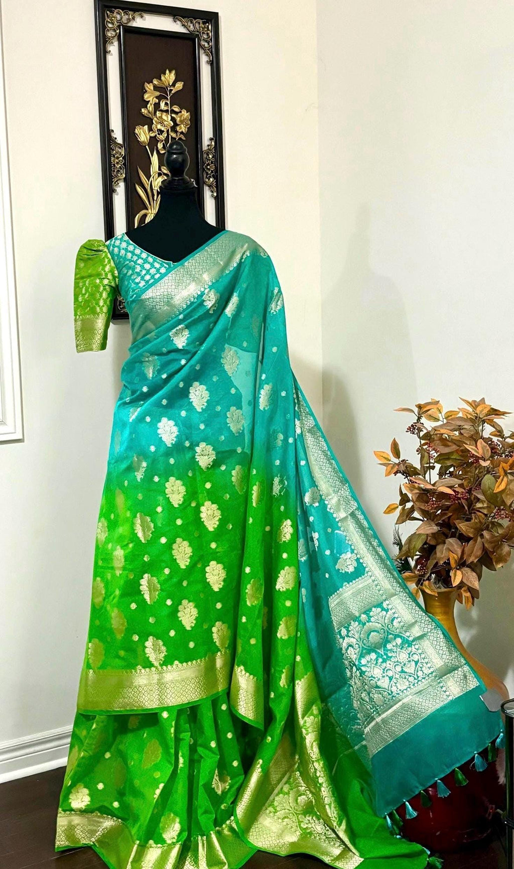 Banarasi dual shade handloom khadi georgette silk saree all over beautiful water zari weaving beautiful combinations, any color possible