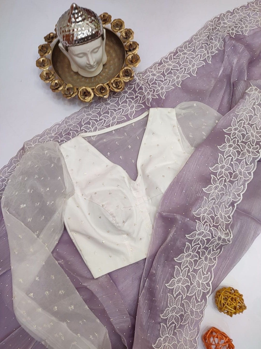 Beautiful designer saree  pretty embroidery border and all over stone work paired with beautiful designer blouse /ask seller before placing