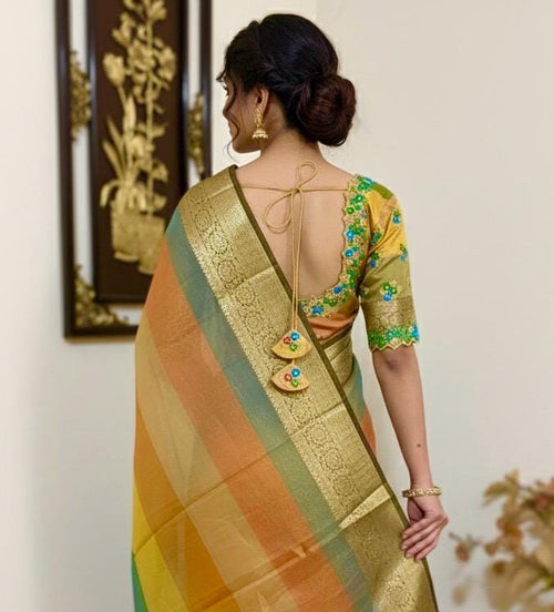 Banarsi fancy beautiful kora organza double zari silk saree very soft ant flowy ready to wear designer blouse fits 32-46  eye cooling shades
