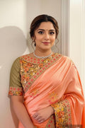 Beautiful Pure Silk Georgette Saree with embroidered blouse and embroidered boarder with ready to wear blouse