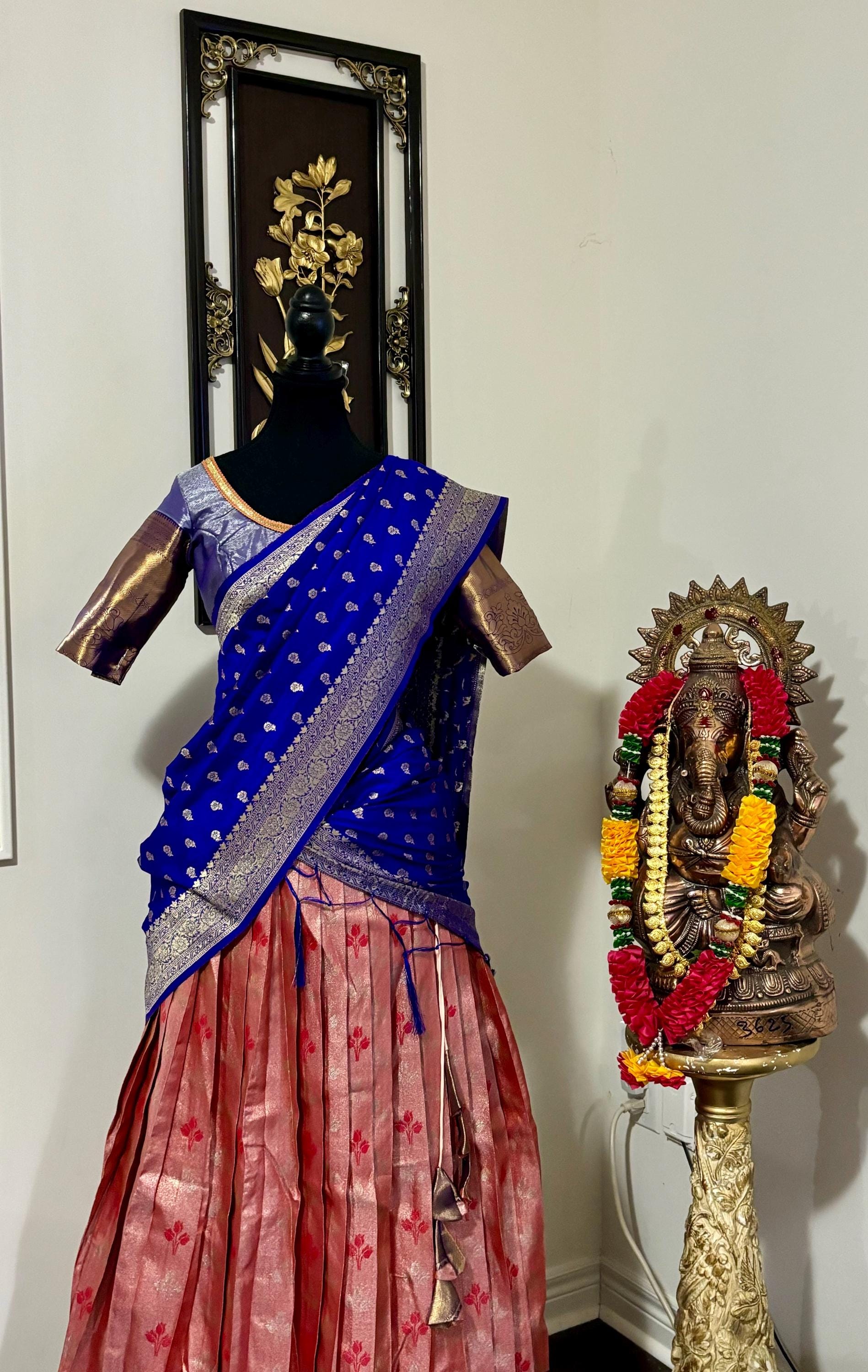 Beautiful colors Kanchi pattu Lihanga with beautiful Kanchi boarder is made of Handloom cloths ready with ready to wear blouse sizes 32 - 48