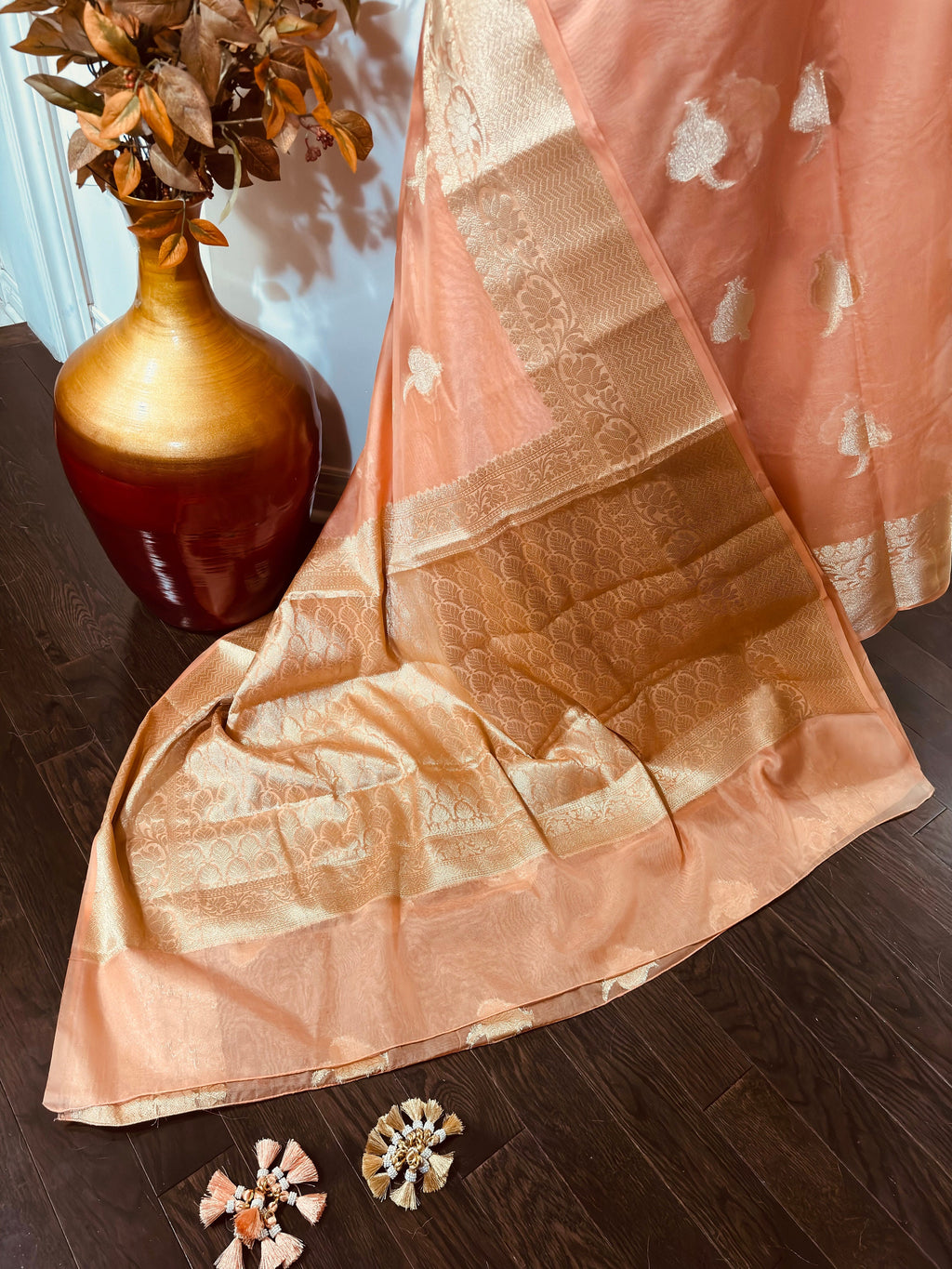 Banarsi fancy beautiful kora organza double zari silk saree very soft ant flowy ready to wear designer blouse fits 32-46  eye cooling shades