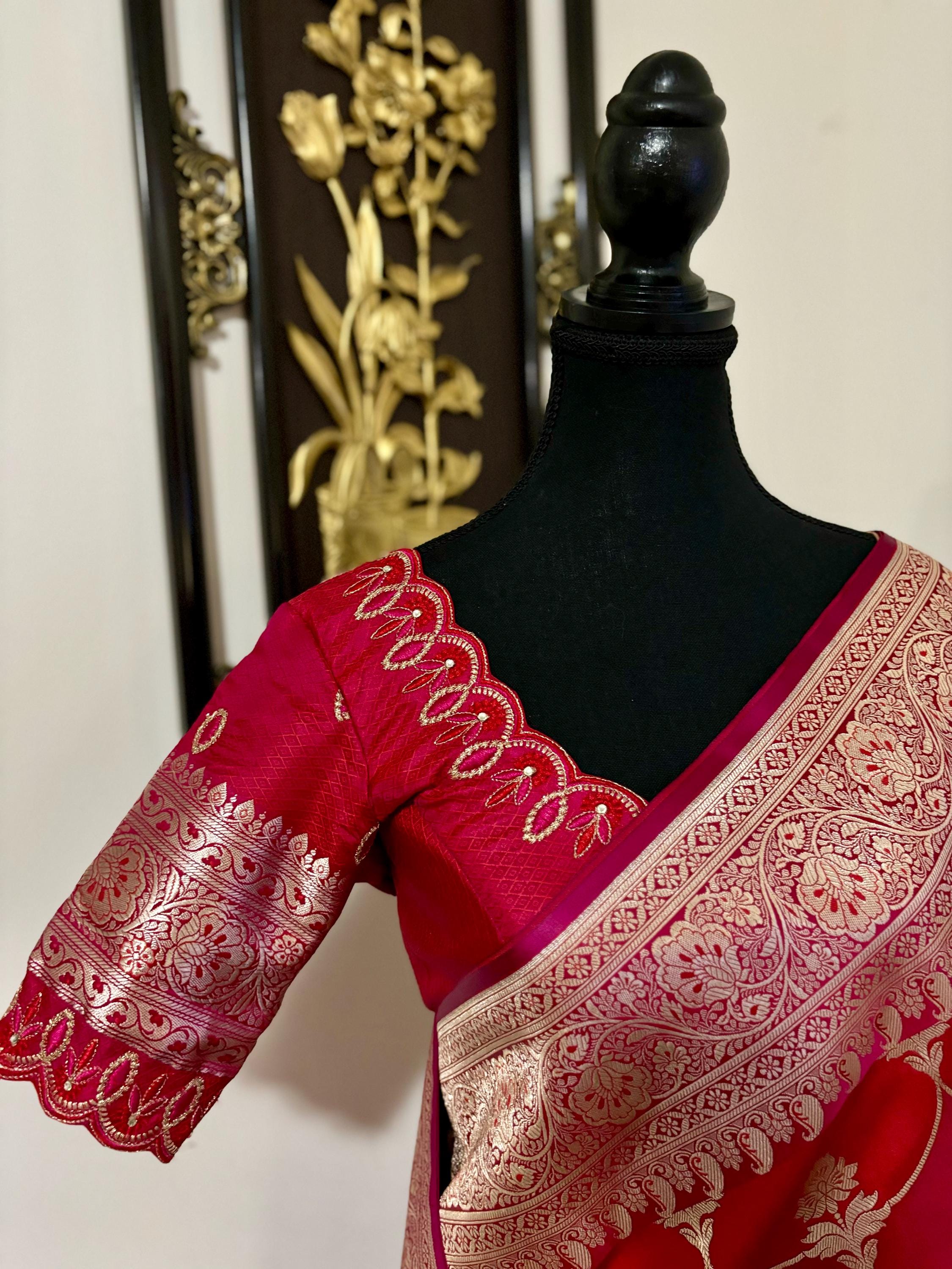 Pure silk  banarasi silk saree paired up with beautiful embroidery blouse fits to 32 to 46 in beautiful rare colors all over jaal. Cocktails