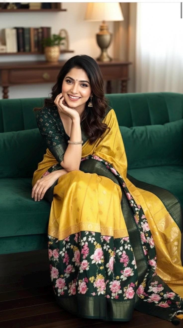 Light weight easy to drape Soft Silk fancy Saree; with beautiful pythani boarder, with Pochampalli design ready to wear Blouse fits 32-46