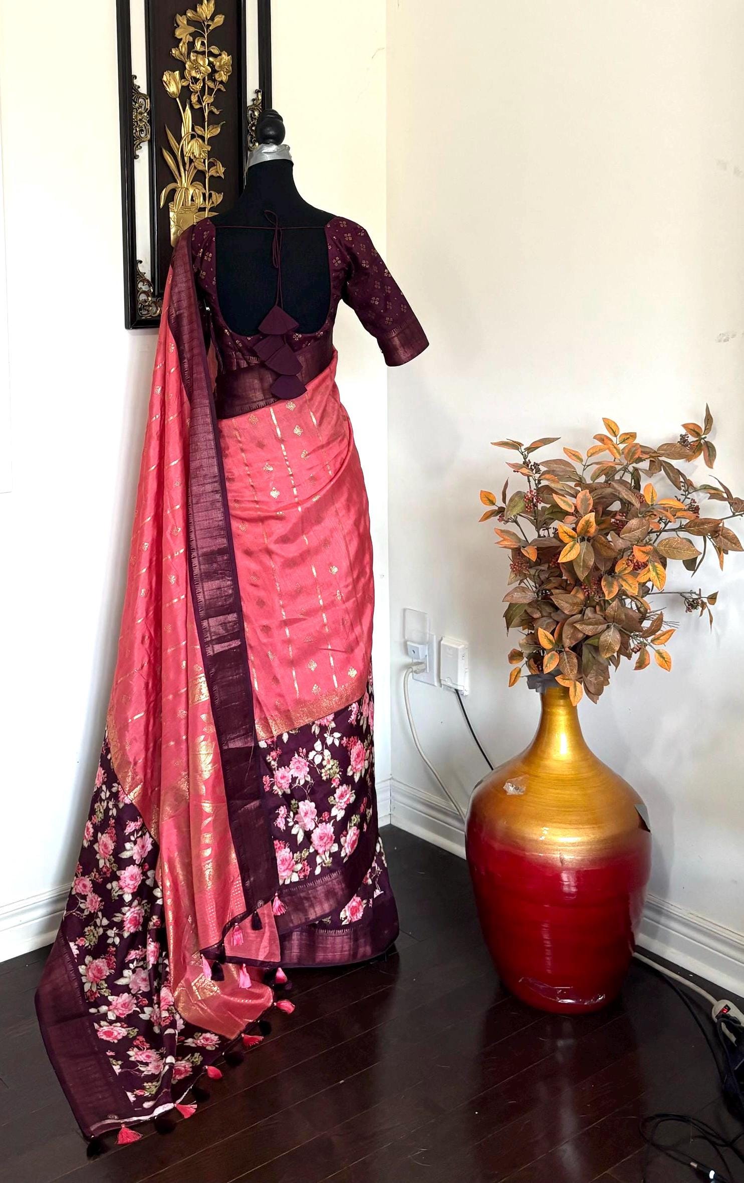 Light weight easy to drape Soft Silk fancy Saree; with beautiful pythani boarder, with Pochampalli design ready to wear Blouse fits 32-46