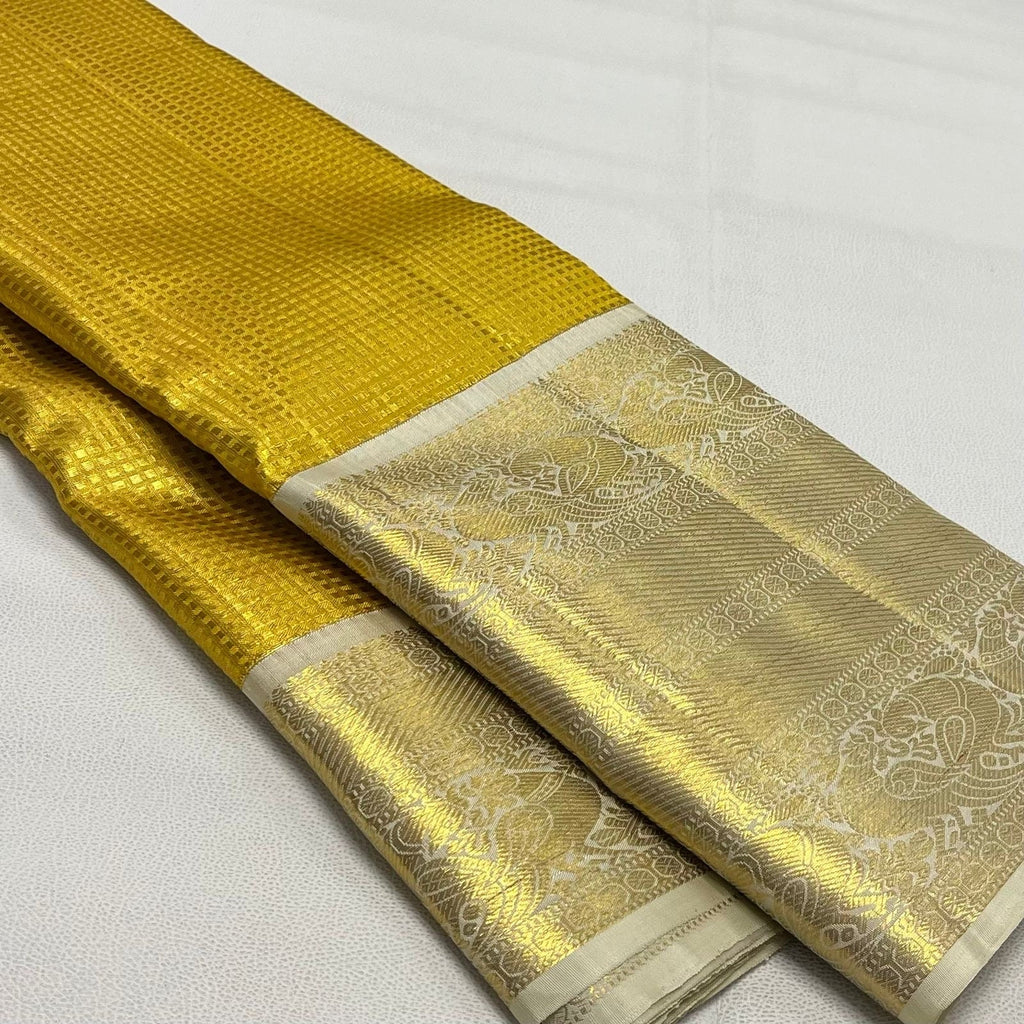 Kanjivaram handloom double warp contrast grandpalluand blouse Double side korvaiborderTissue Bridal2gram silk mark asksellerfor availability