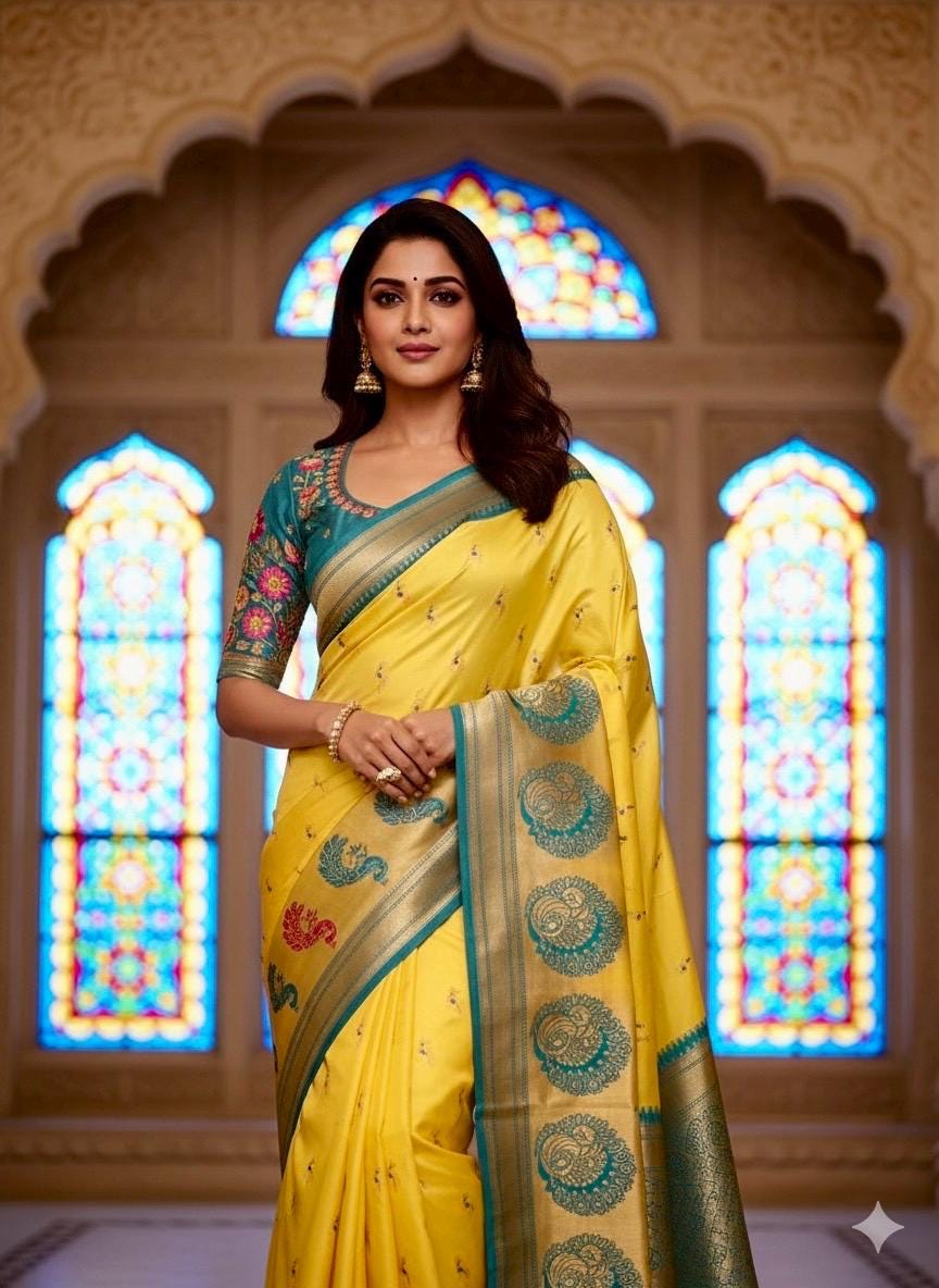 Beautiful pythani pure silk saree with   ready to wear beautiful  work blouse fits up to 32 to 46 Bottle green color, saree is ready to wear