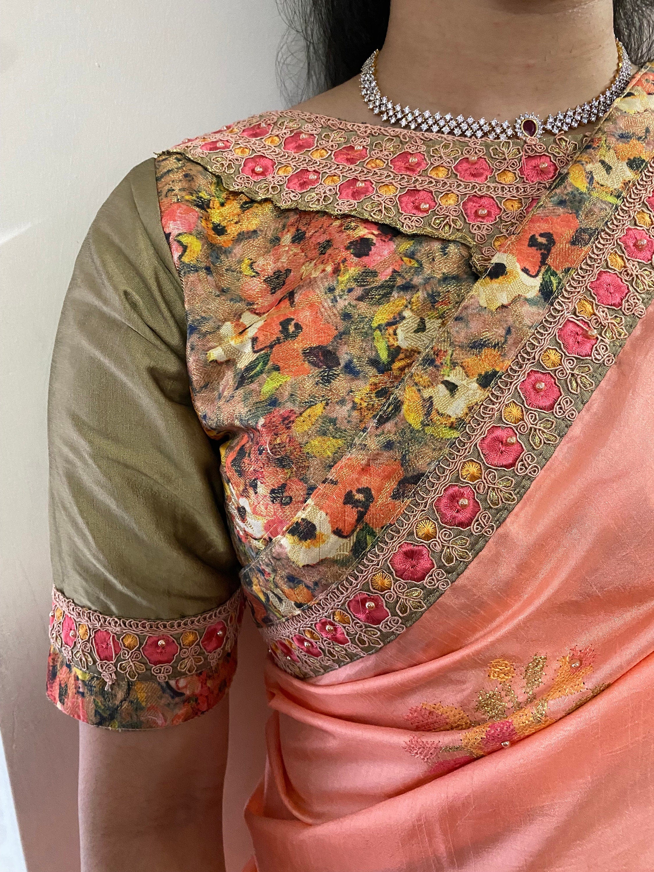 Beautiful Pure Silk Georgette Saree with embroidered blouse and embroidered boarder with ready to wear blouse