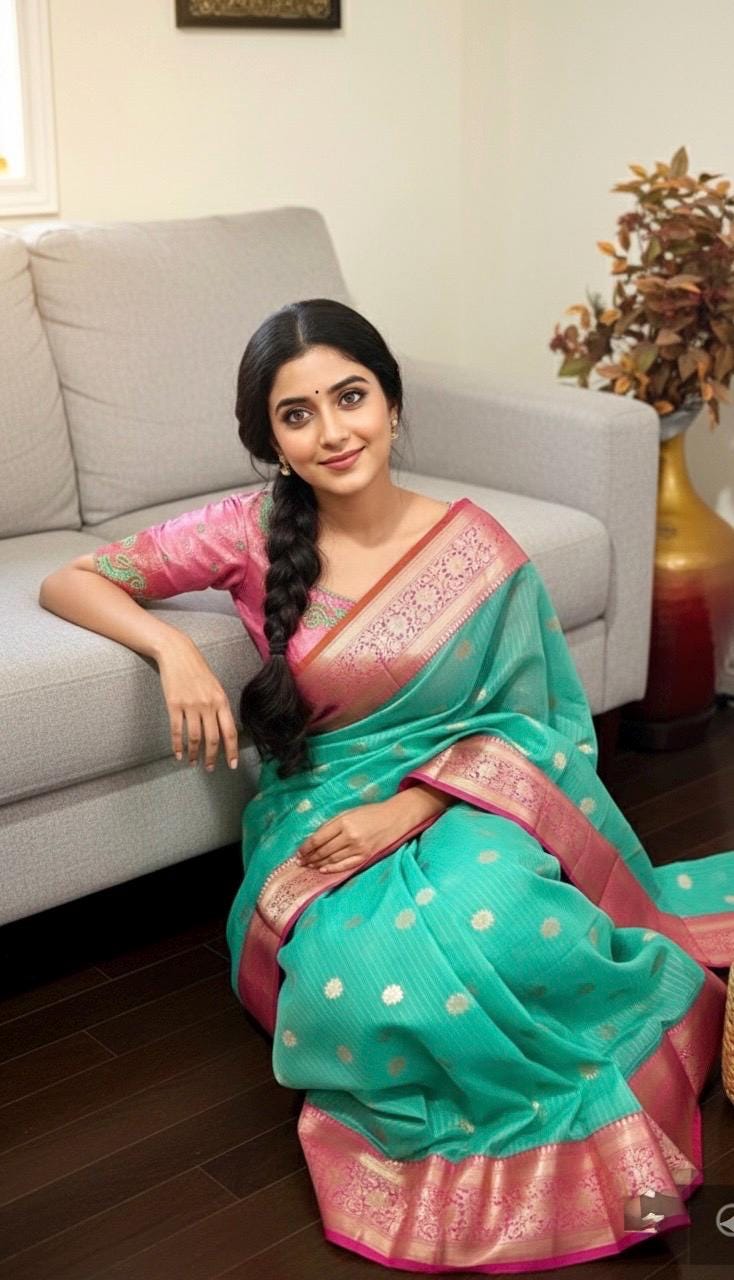 Beautiful Tissue Zari Kota saree with Kanchi  Zari boardes and beautifully done blouse paired up with pretty blouse fits up to 32 to 46