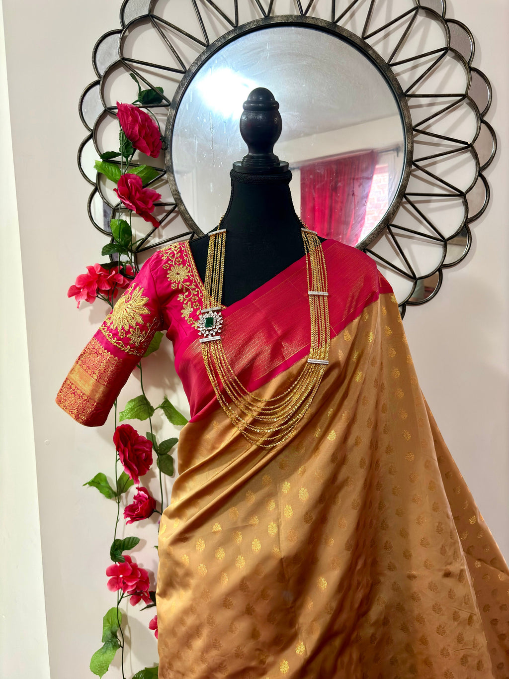 Kanchipuram soft silk saree in rare colors with beautifully done hand  made embroidered blouse with ready to wear work blouse fits 32 to 46