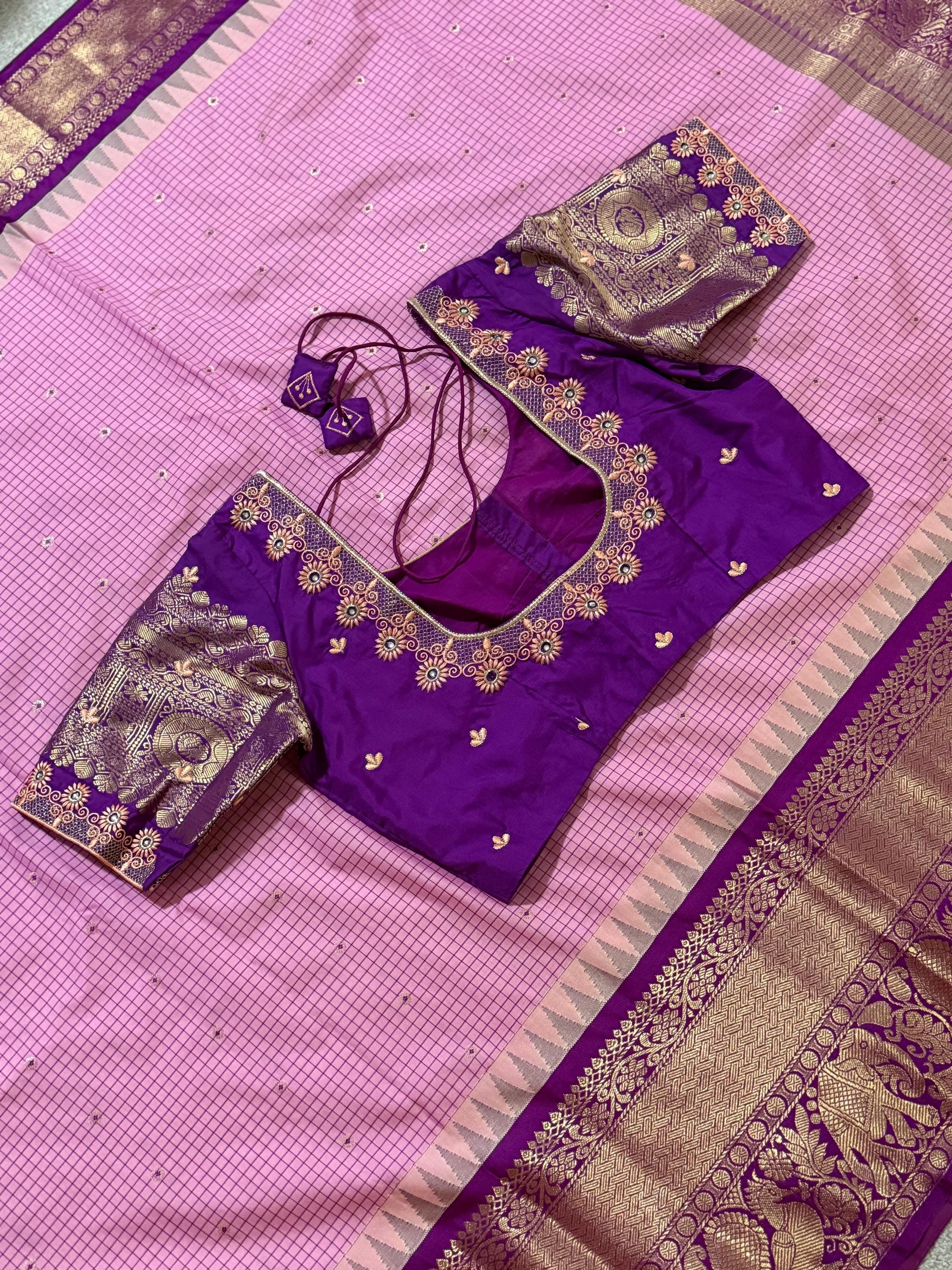 Gadwal Handloom pure silk sarees in rare colors and ready to wear blouse with embroidered blouse fits up to 32 -46 saree is ready fall pico