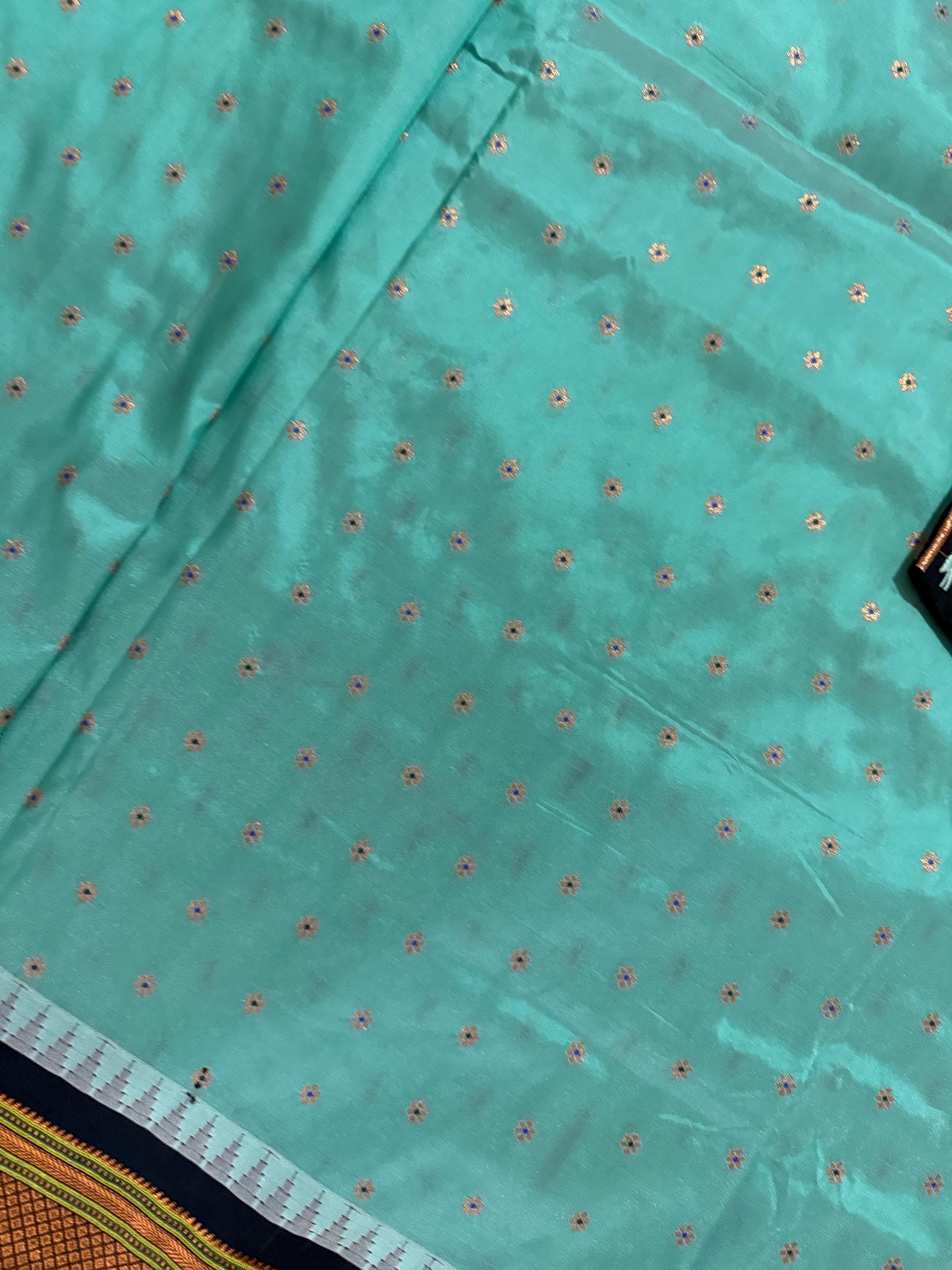 Gadwal Handloom pure silk sarees in rare colors and ready to wear blouse with embroidered blouse fits up to 32 -46 saree is ready fall pico