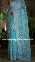 Stunning shimmer georgette saree with Chikenkari work ask seller for availability before placing the order
