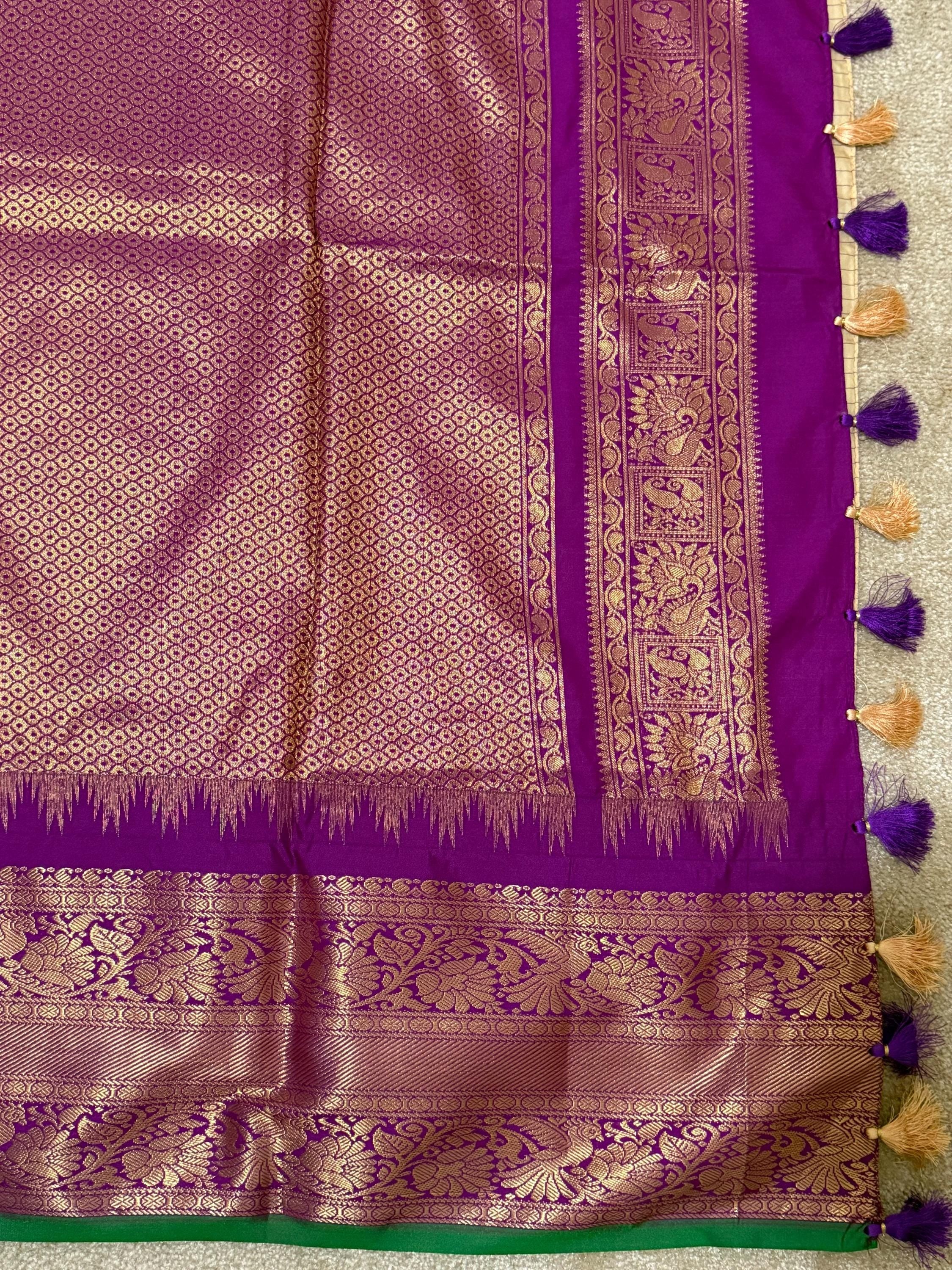 Gadwal Handloom pure silk sarees in rare colors and ready to wear blouse with embroidered blouse fits up to 32 -46 saree is ready fall pico