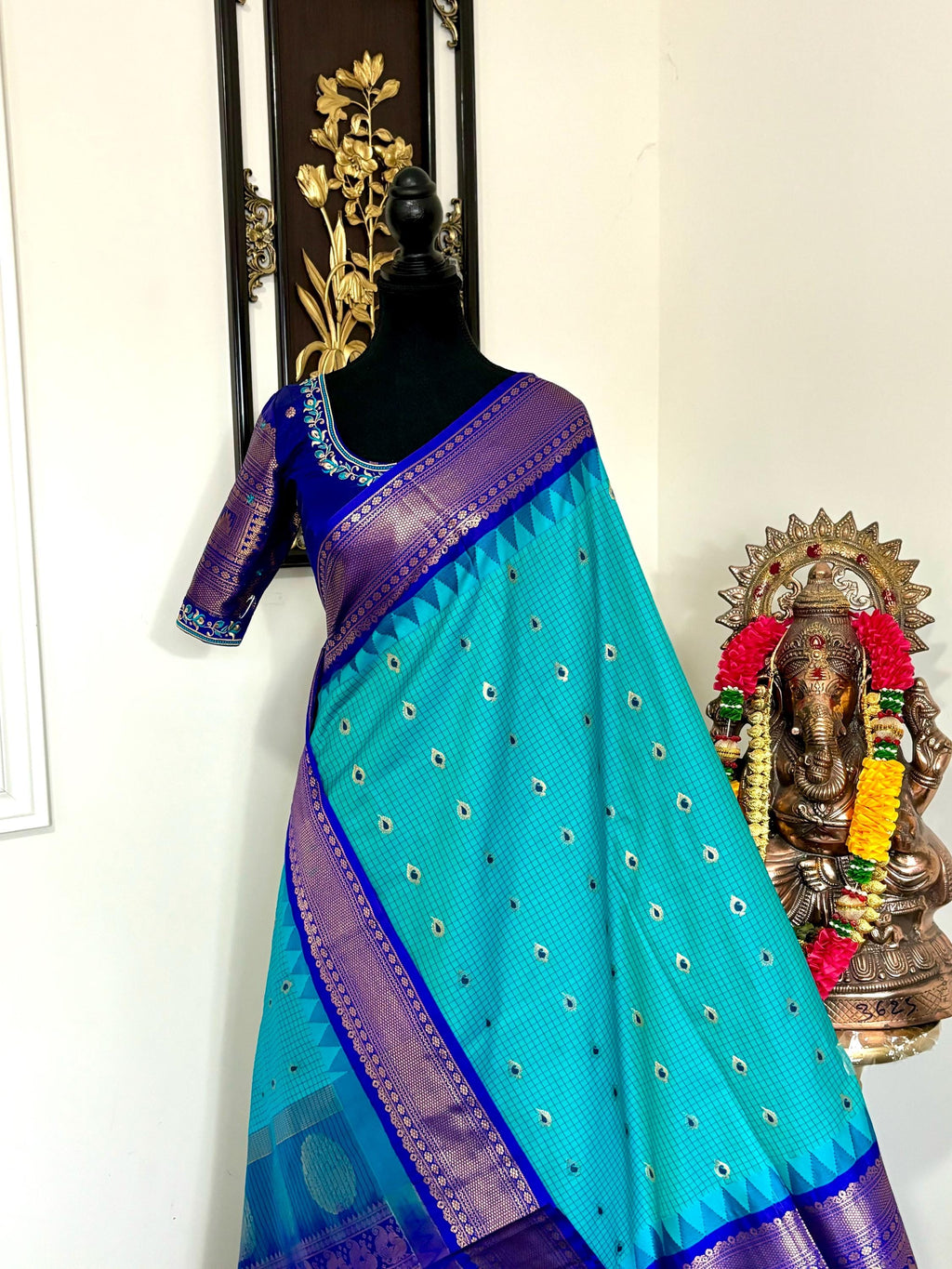 Gadwal Handloom pure silk sarees in rare colors and ready to wear blouse with embroidered blouse fits up to 32 -46 saree is ready fall pico