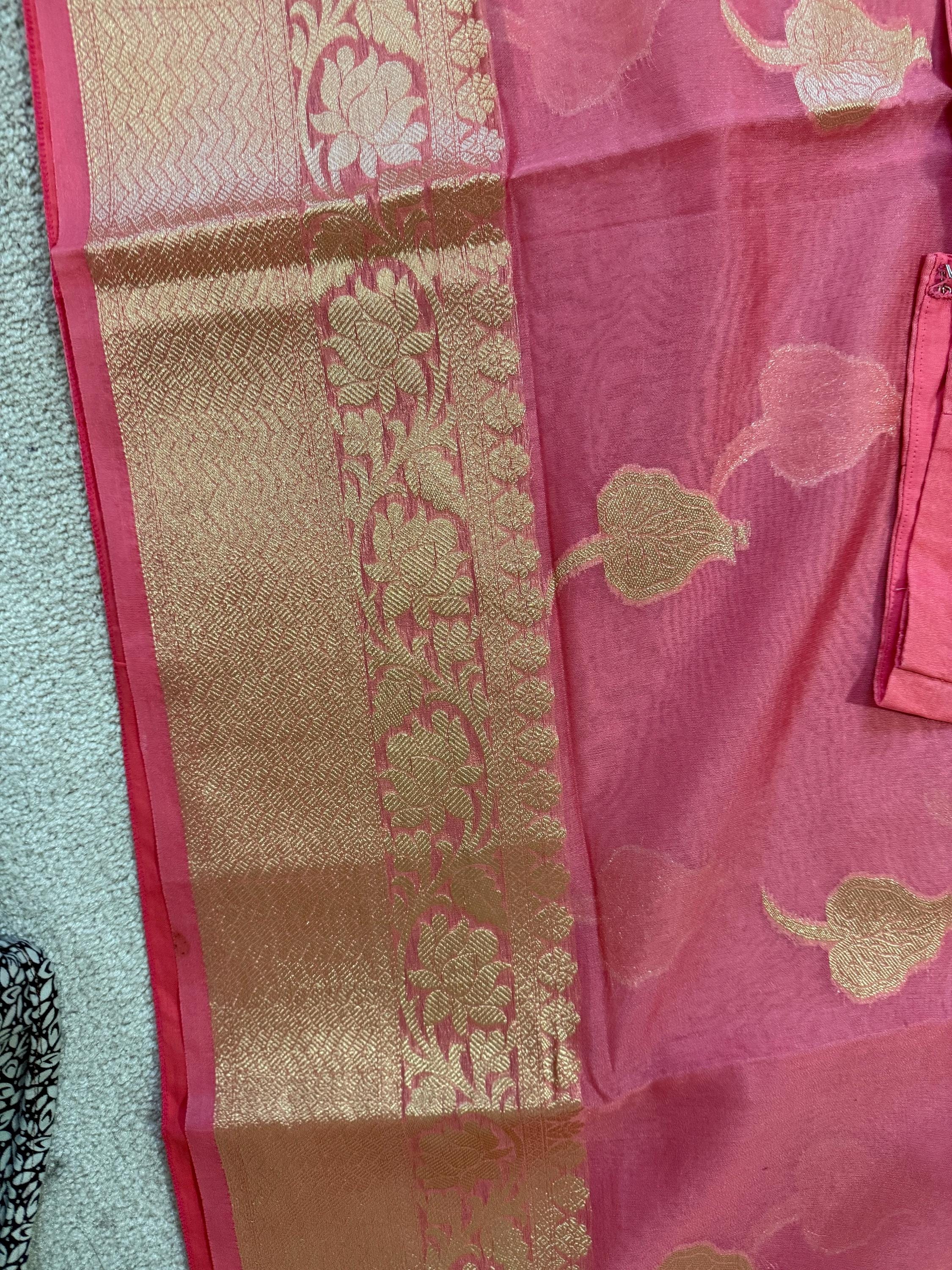 Banarsi fancy beautiful kora organza double zari silk saree very soft ant flowy ready to wear designer blouse fits 32-46  eye cooling shades