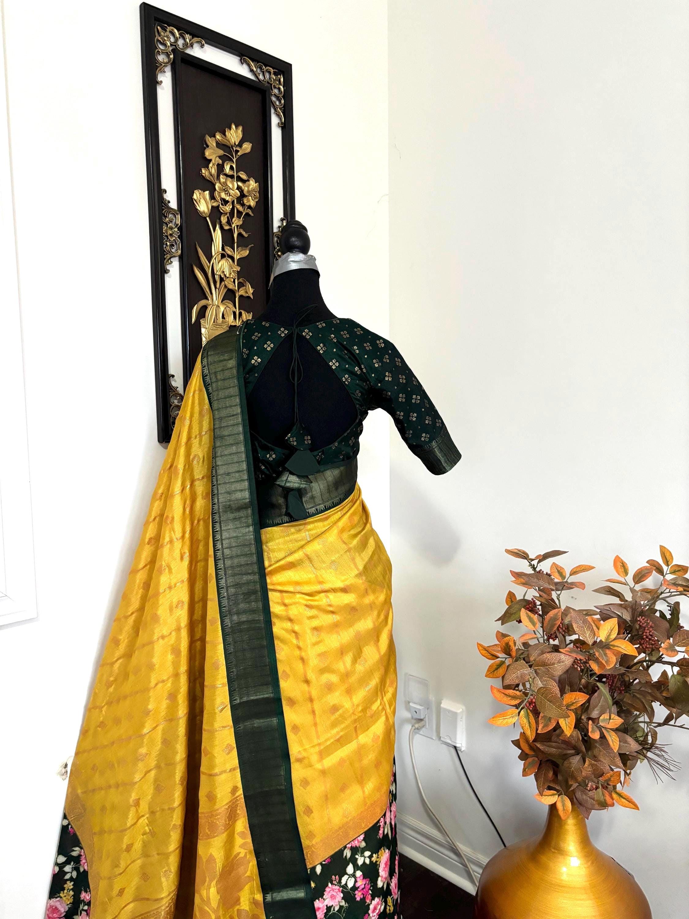 Light weight easy to drape Soft Silk fancy Saree; with beautiful pythani boarder, with Pochampalli design ready to wear Blouse fits 32-46