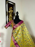 Kanchipuram tissu silk saree in rare colors with beautifully done hand  made embroidered blouse with ready to wear work blouse fits 32 to 46