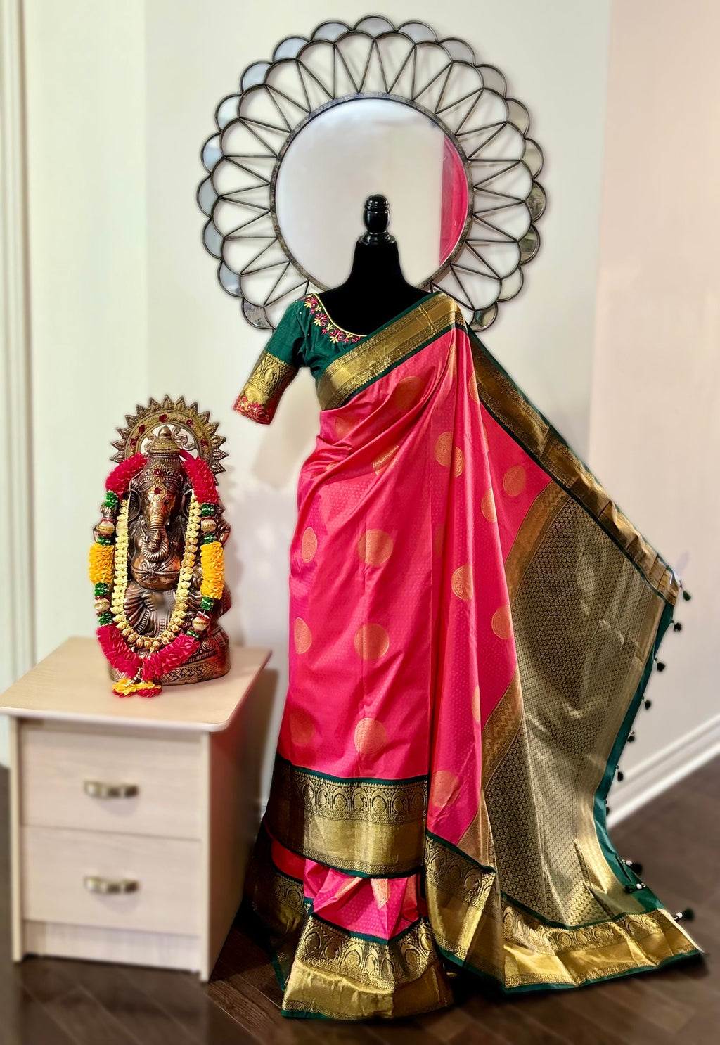 Kanchipuram soft silk saree in rare colors with beautifully done hand  made embroidered blouse with ready to wear work blouse fits 32 to 46