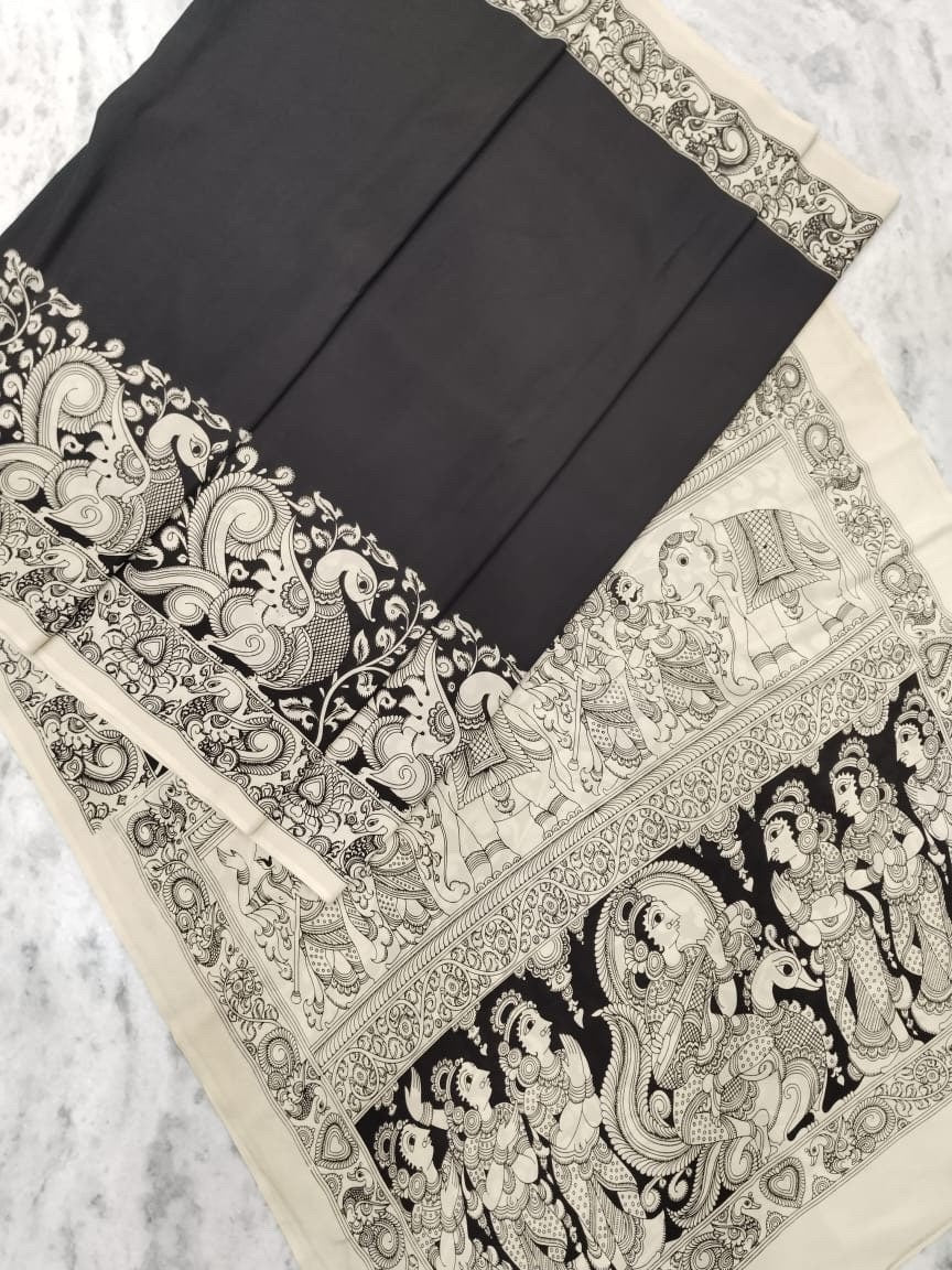 Black and white Bangalore silk sarees diffeent designs ask seller for availability of designs before placing the order