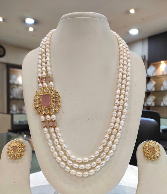 One gram gold Diamond finish water pearls long haram