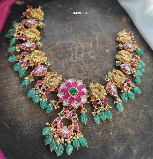 Stone studded Diamond finish one gram gold beautifully done Kundan Necklace