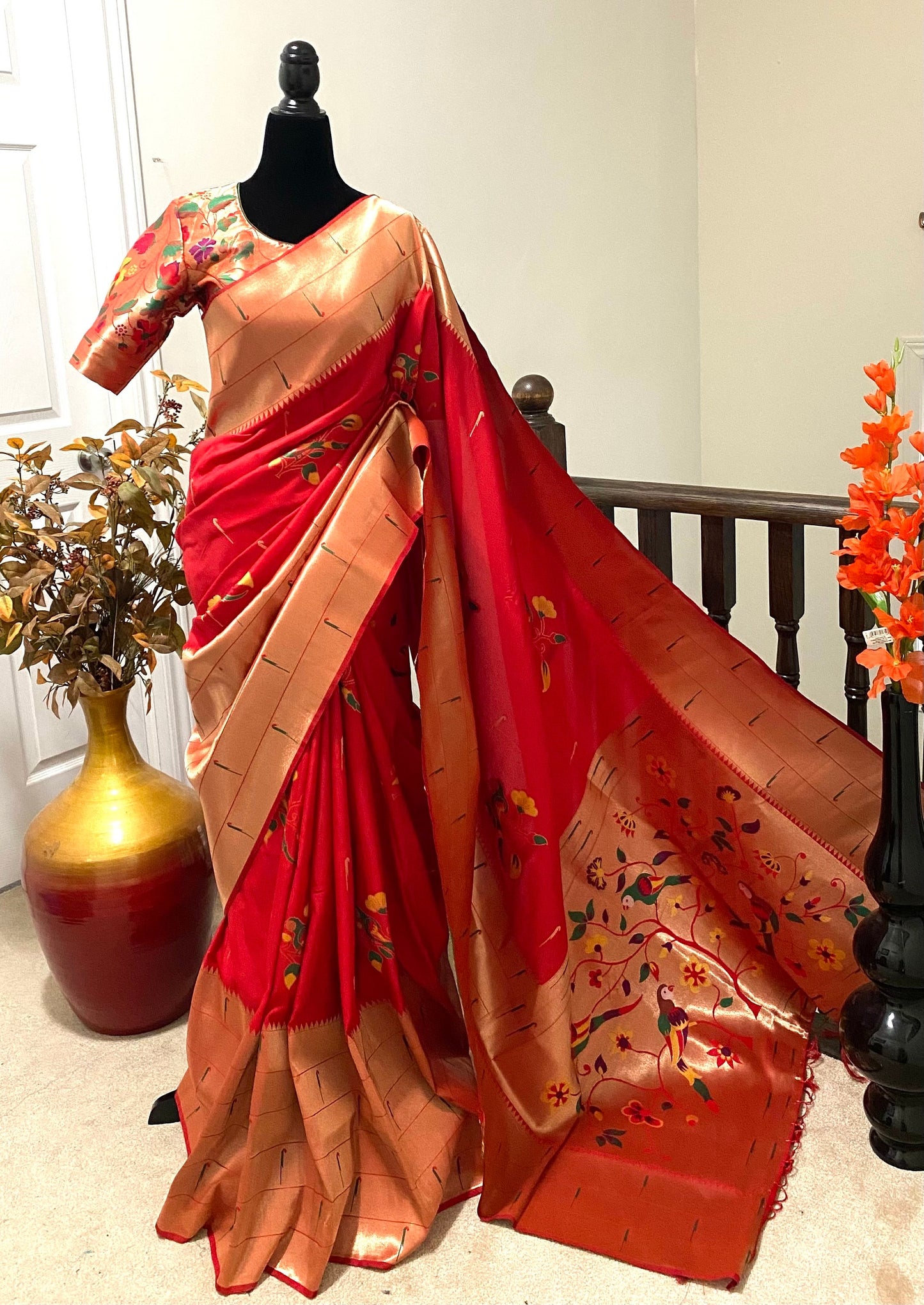 Beautiful Bnarasi Pythoni Saree with ready to wear designer blouse fits up to 32 to 42