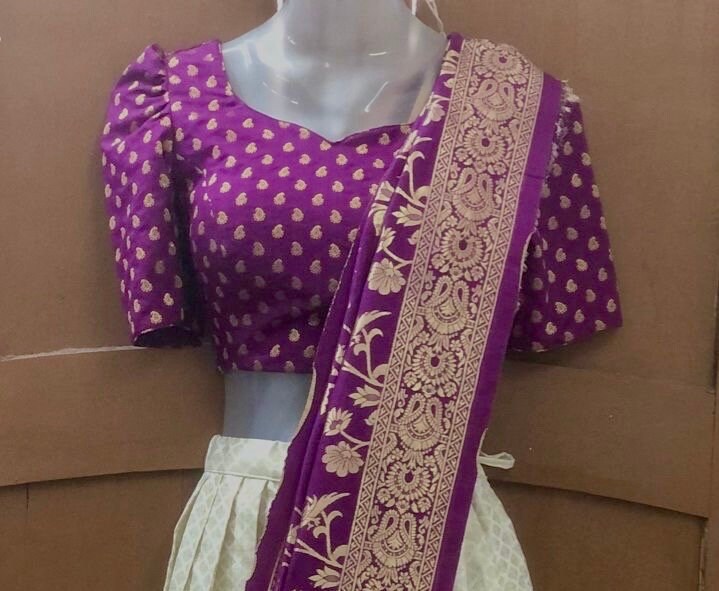 Designer party wear Pure Banarasi Kanchi boarder Lihanga can customize for your sizes