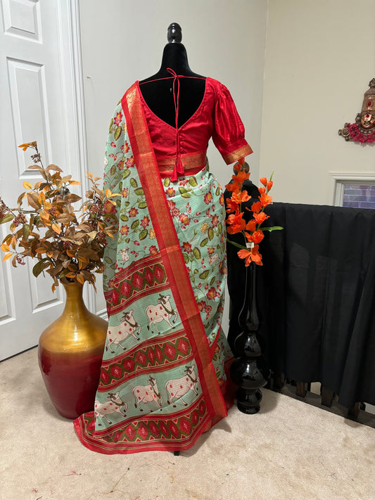 Beautiful light weight Kota saree with Kanchi Zari boardes and beautifulpichwaidesignsaree paired up with pretty blouse fits up to 32 to 46