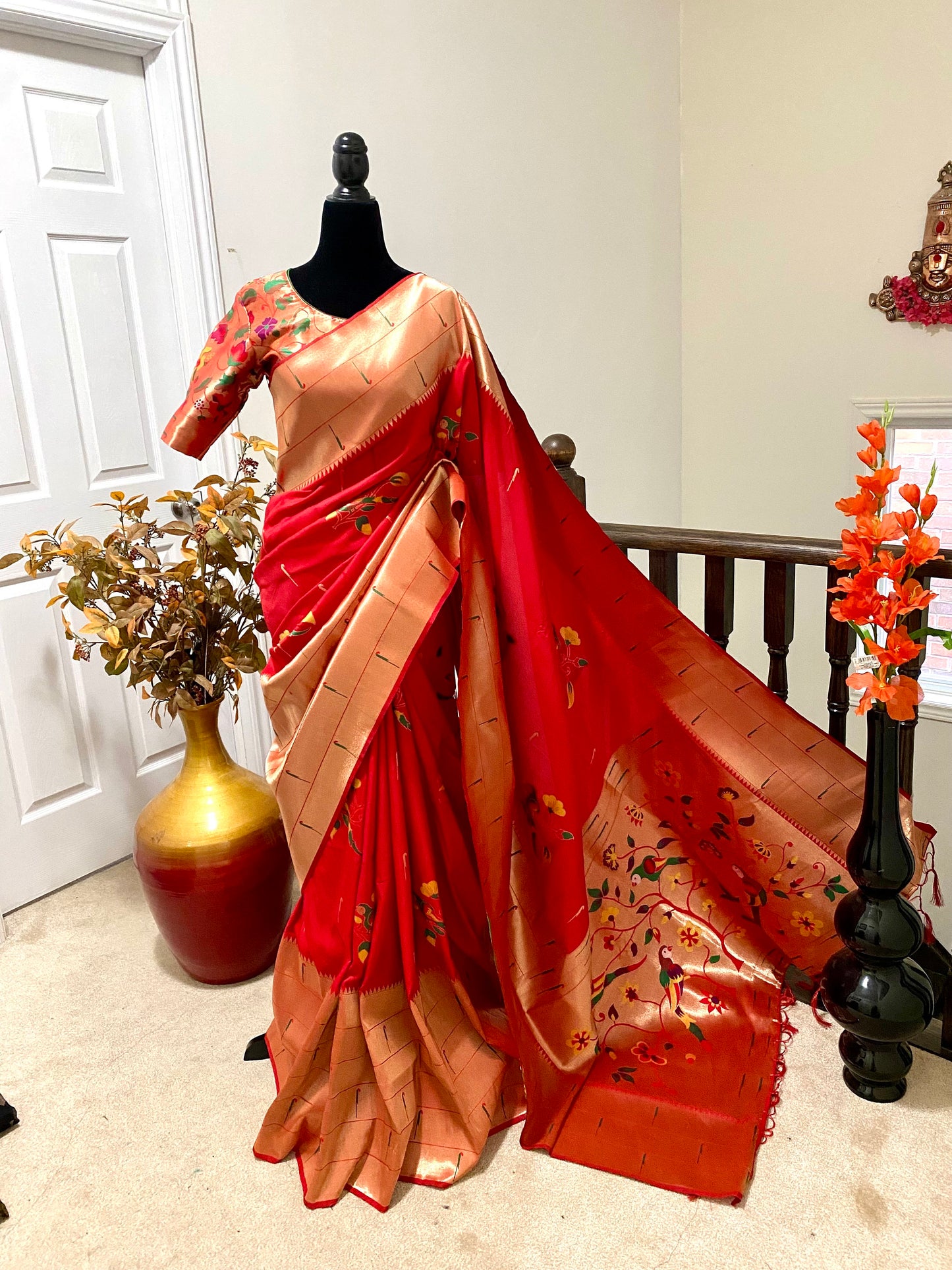 Beautiful Bnarasi Pythoni Saree with ready to wear designer blouse fits up to 32 to 42